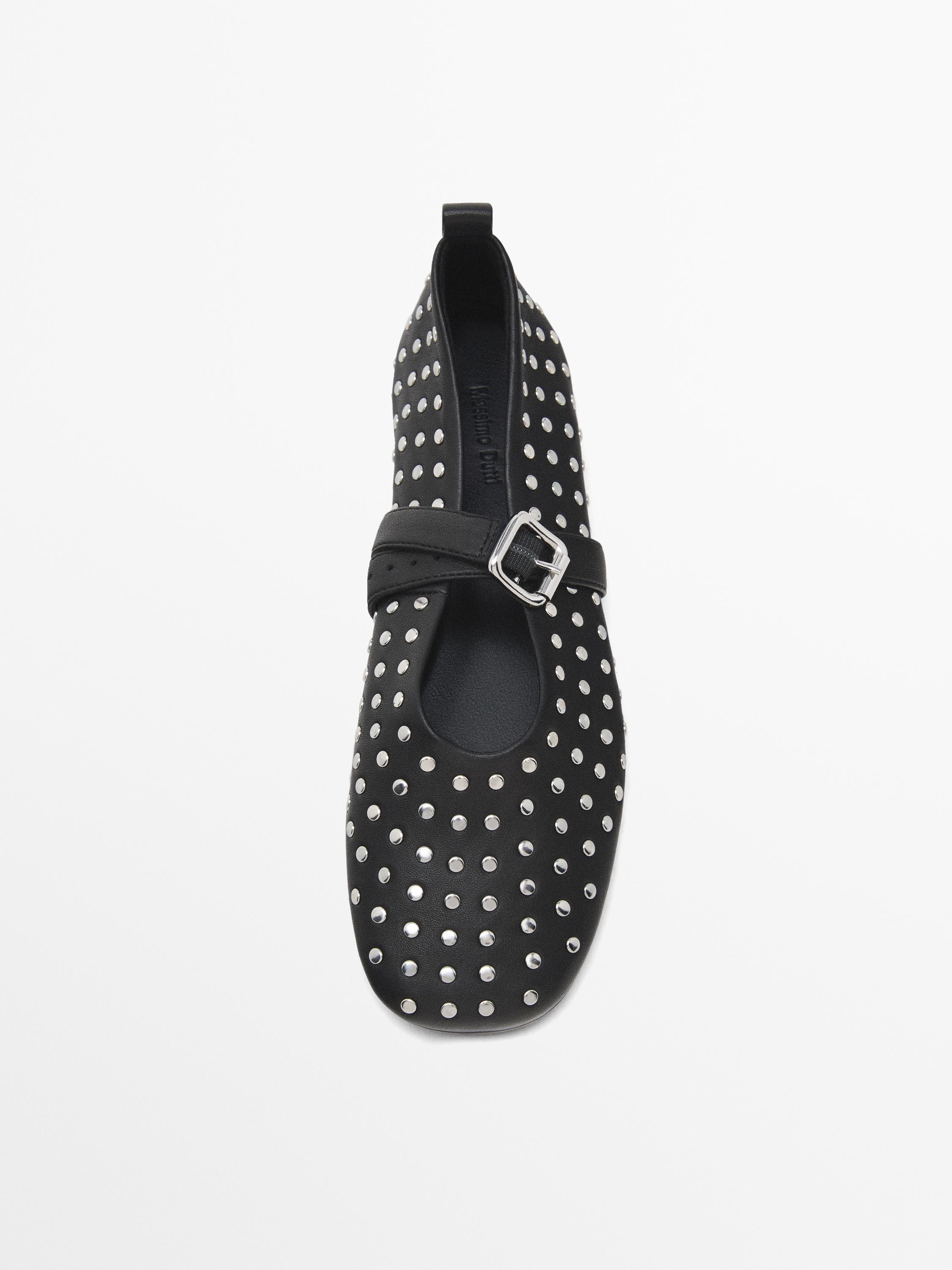 Studded ballet flats with ankle strap