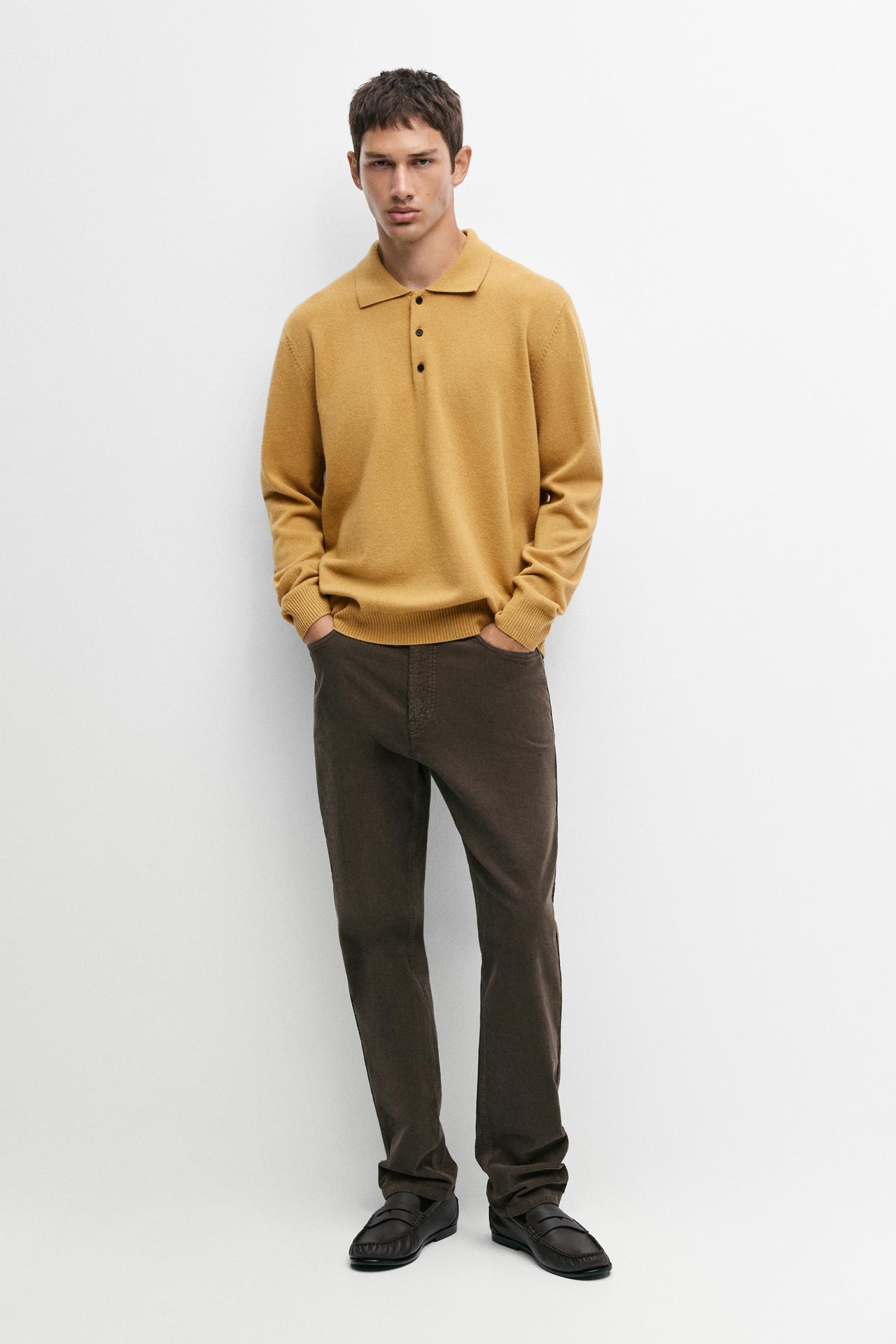 Wool blend polo sweater — MUSTARD YELLOW
