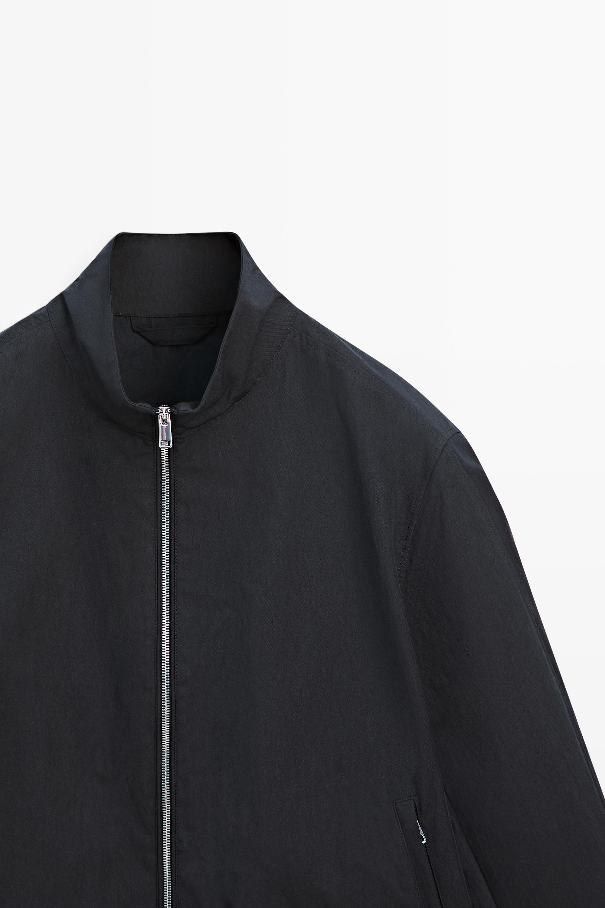 Cotton blend high-neck jacket — DARK NAVY