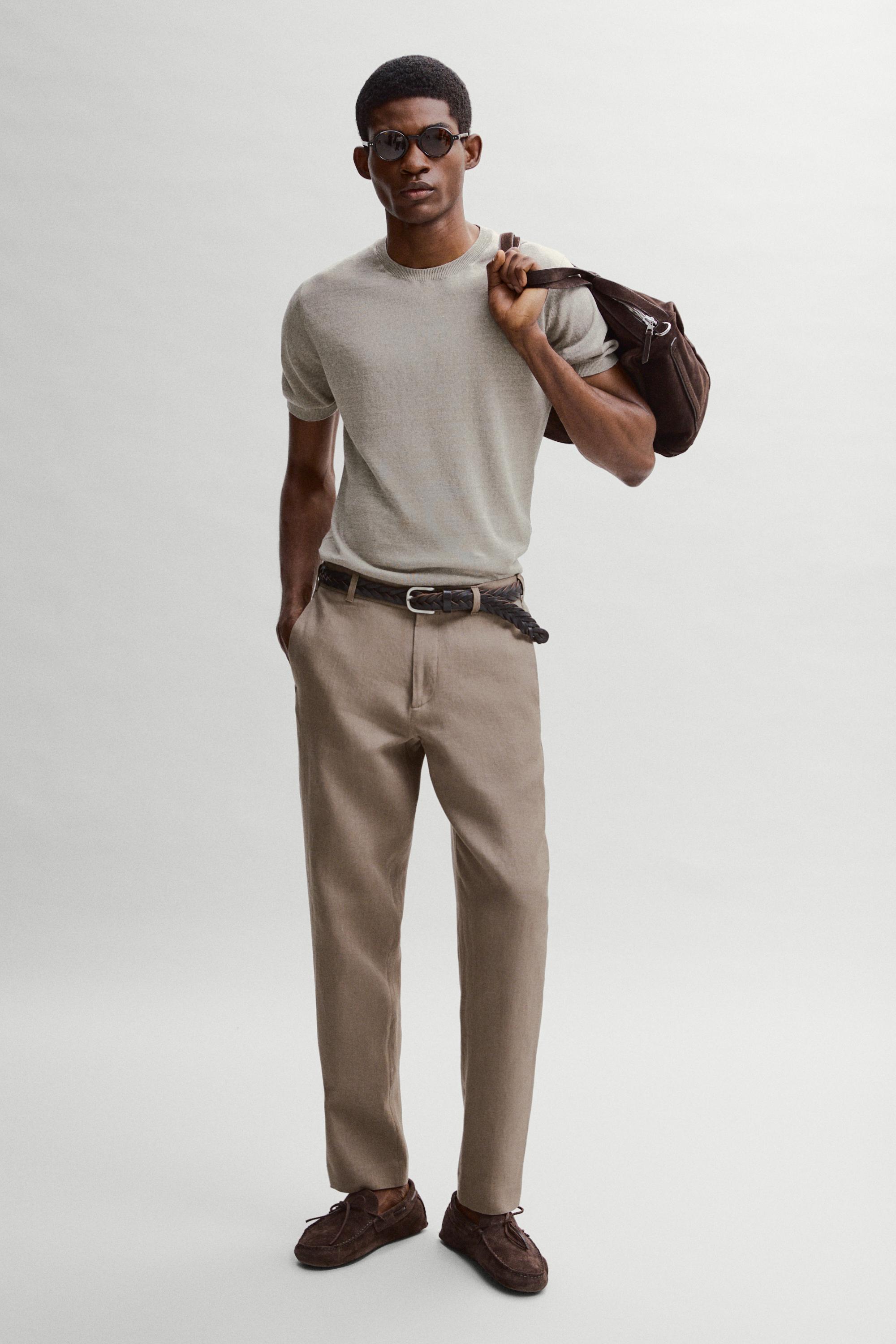 Lightweight 100% linen knit T-shirt — NATURAL GREY