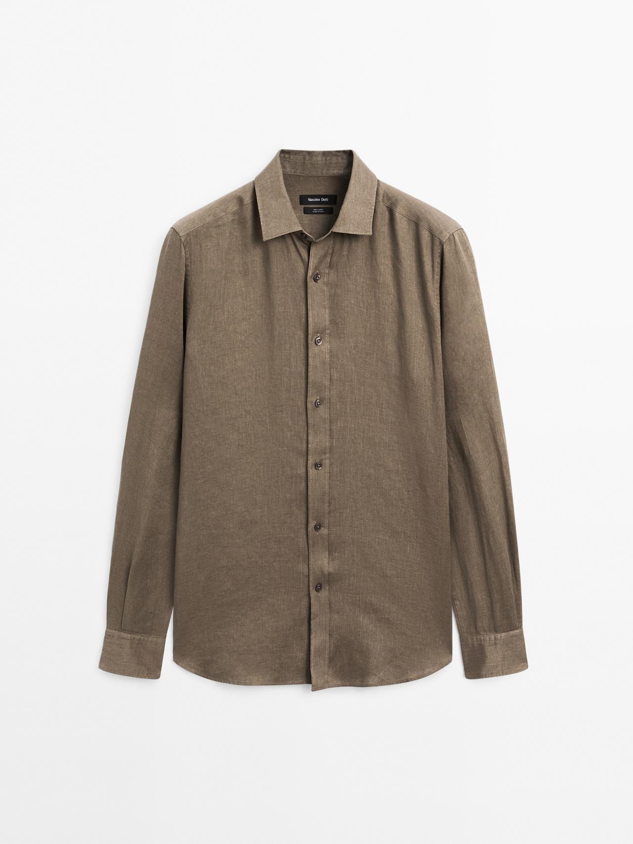 Massimo Dutti - Herre - Slim Fit Skjorte I 100 % Hør - Kaki - S