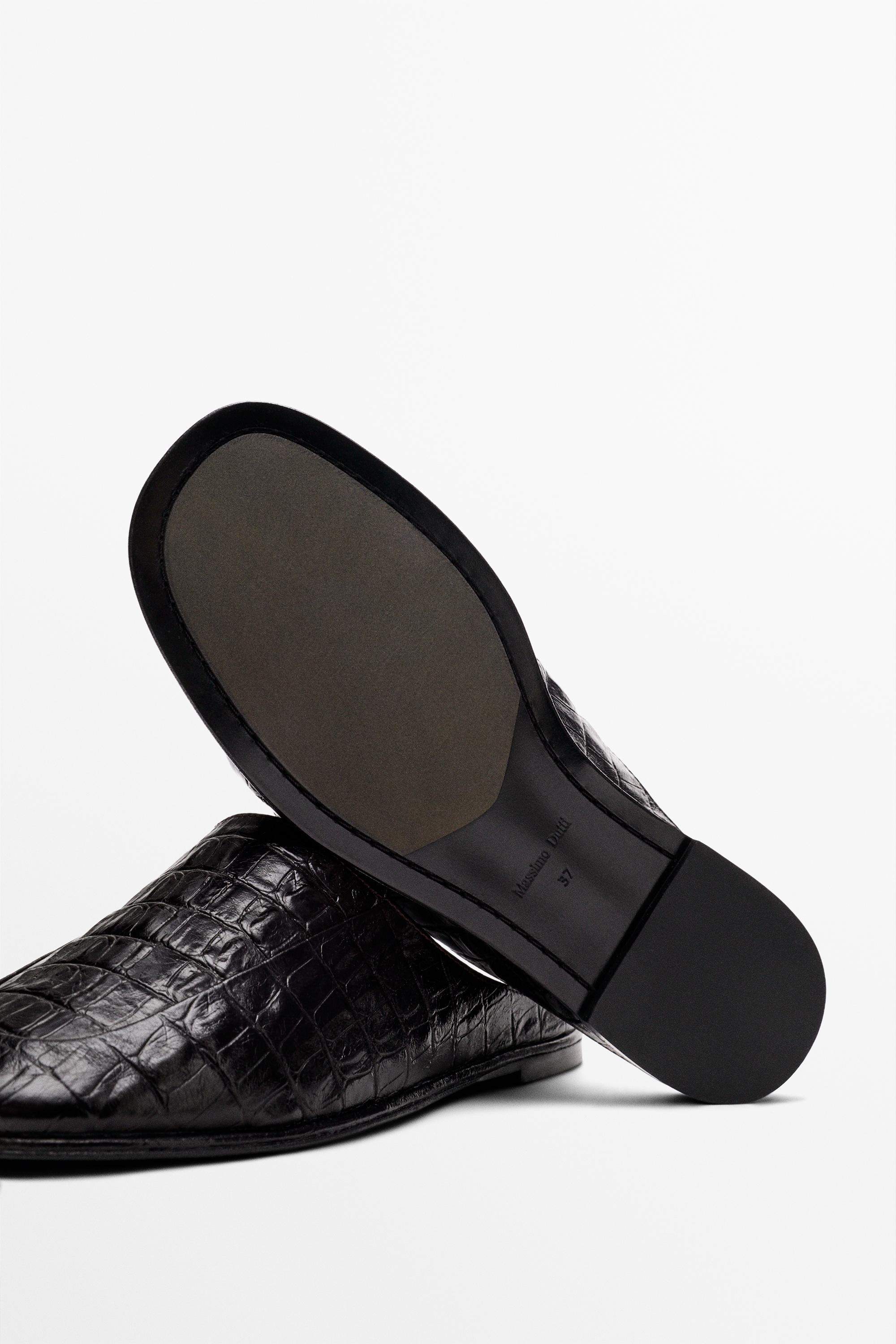 Mock croc leather mules — BROWN