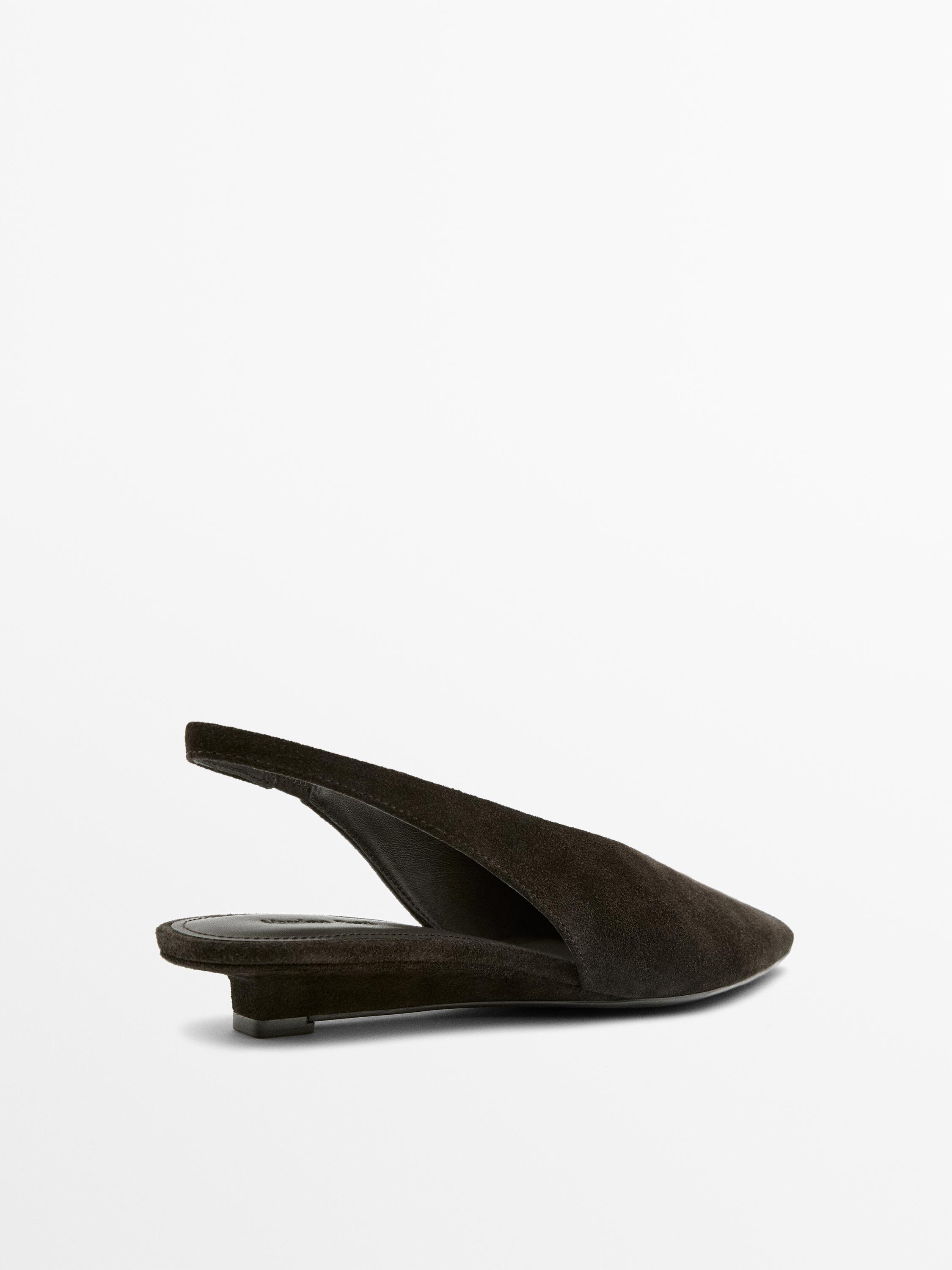 Split suede leather slingback shoes — BROWN