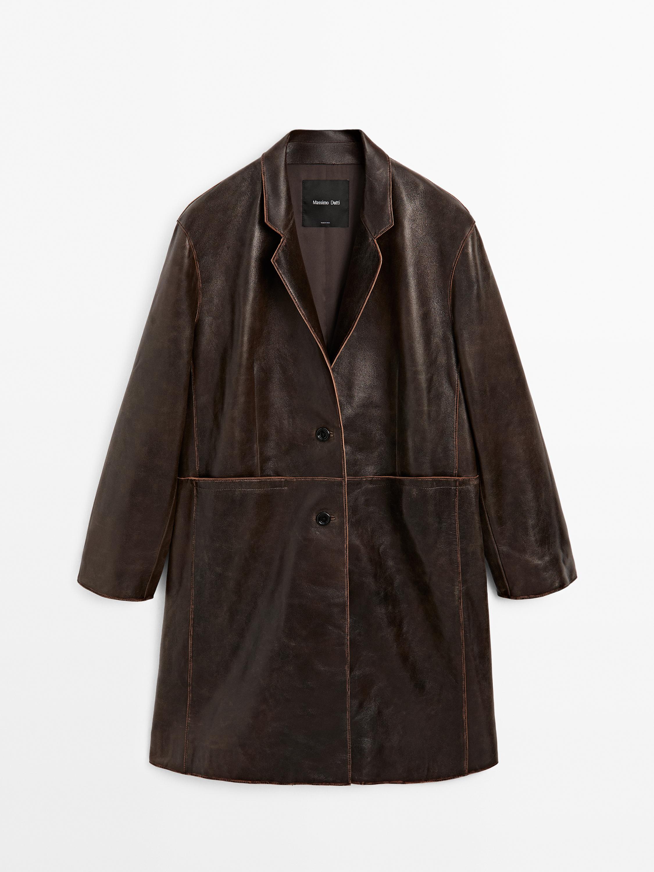 Manteau en cuir nappa effet usé