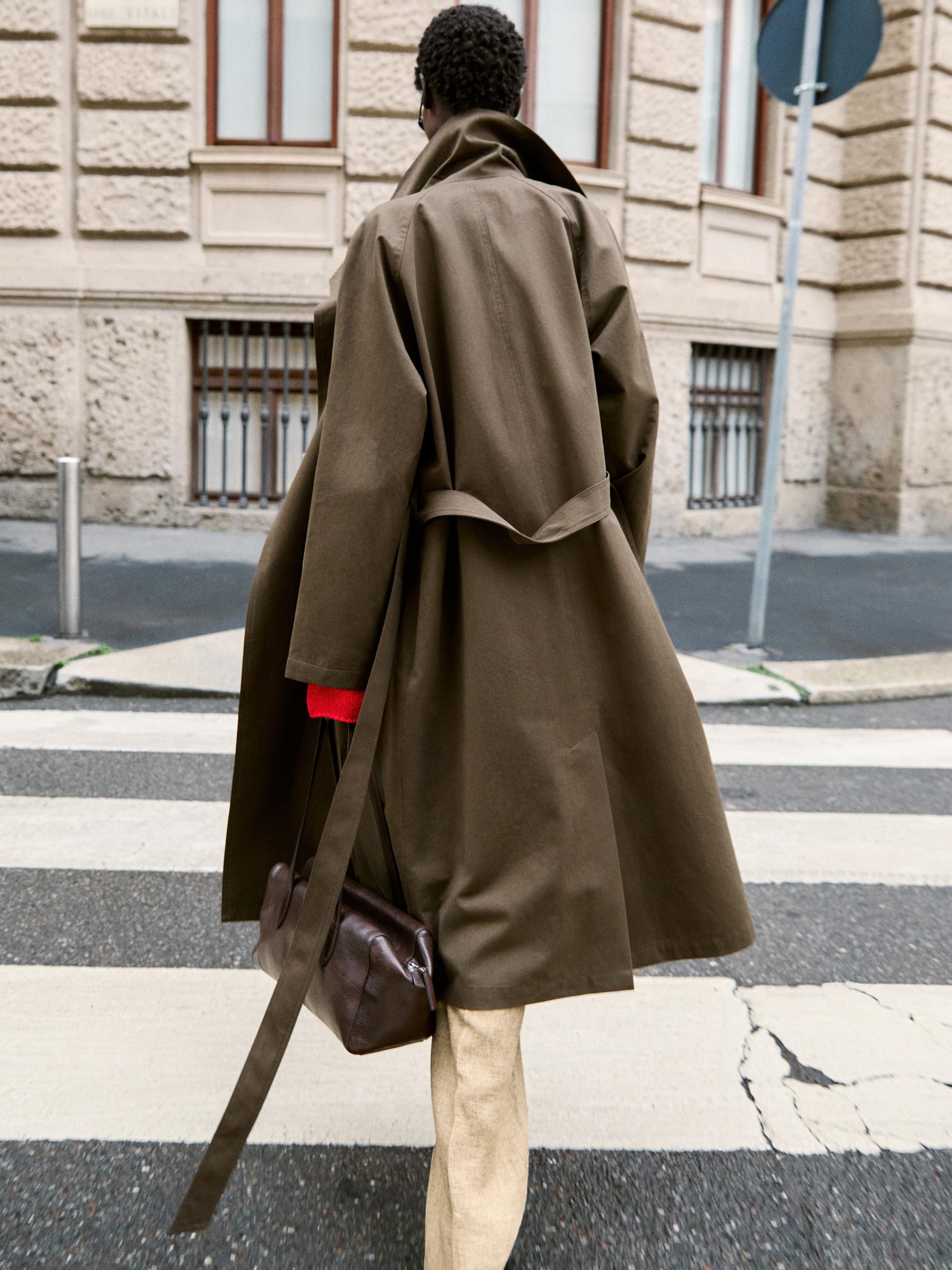 High collar trench coat — BROWN