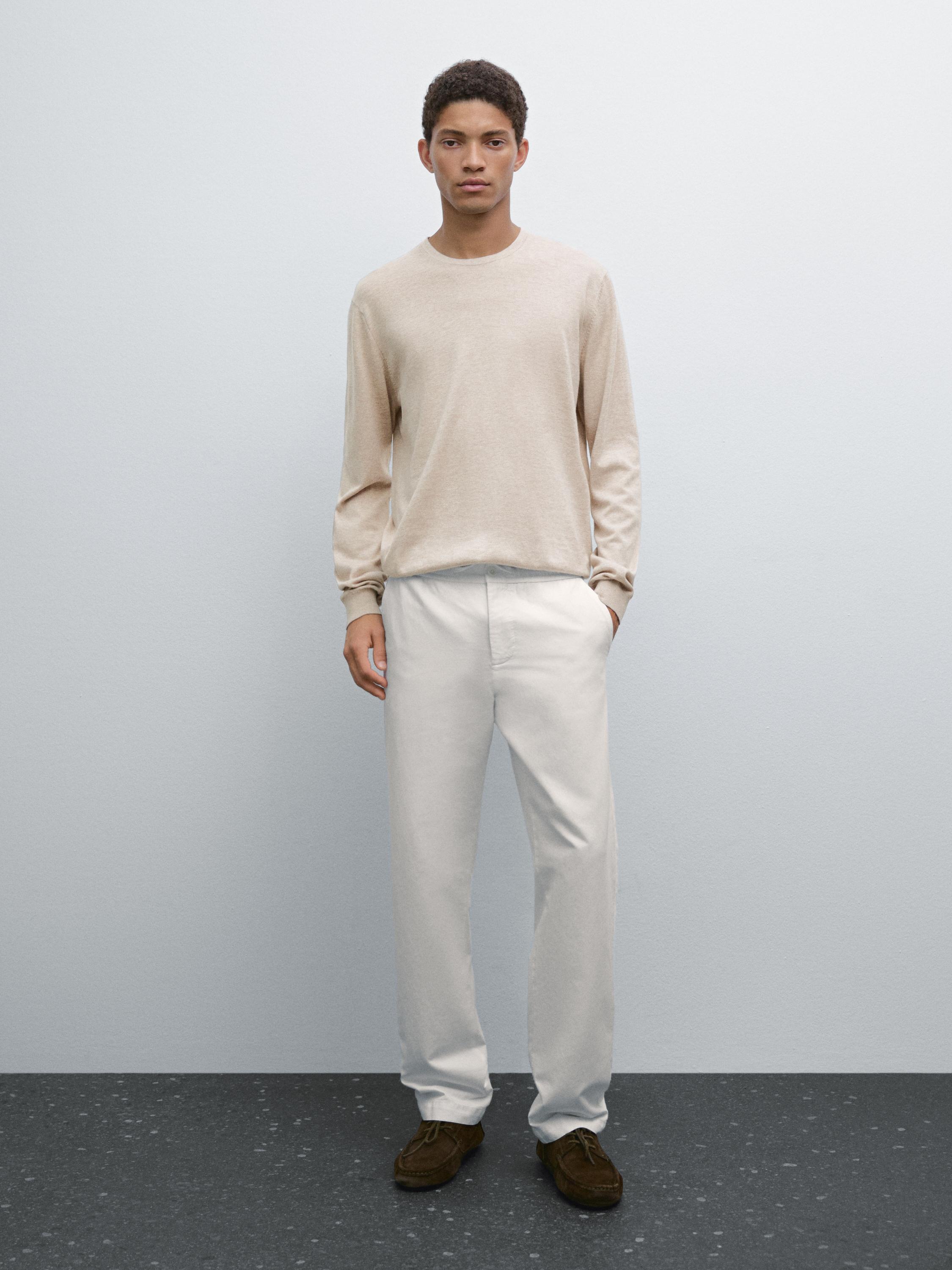 סוודר מסריג כותנה עם שרוולים ארוכים