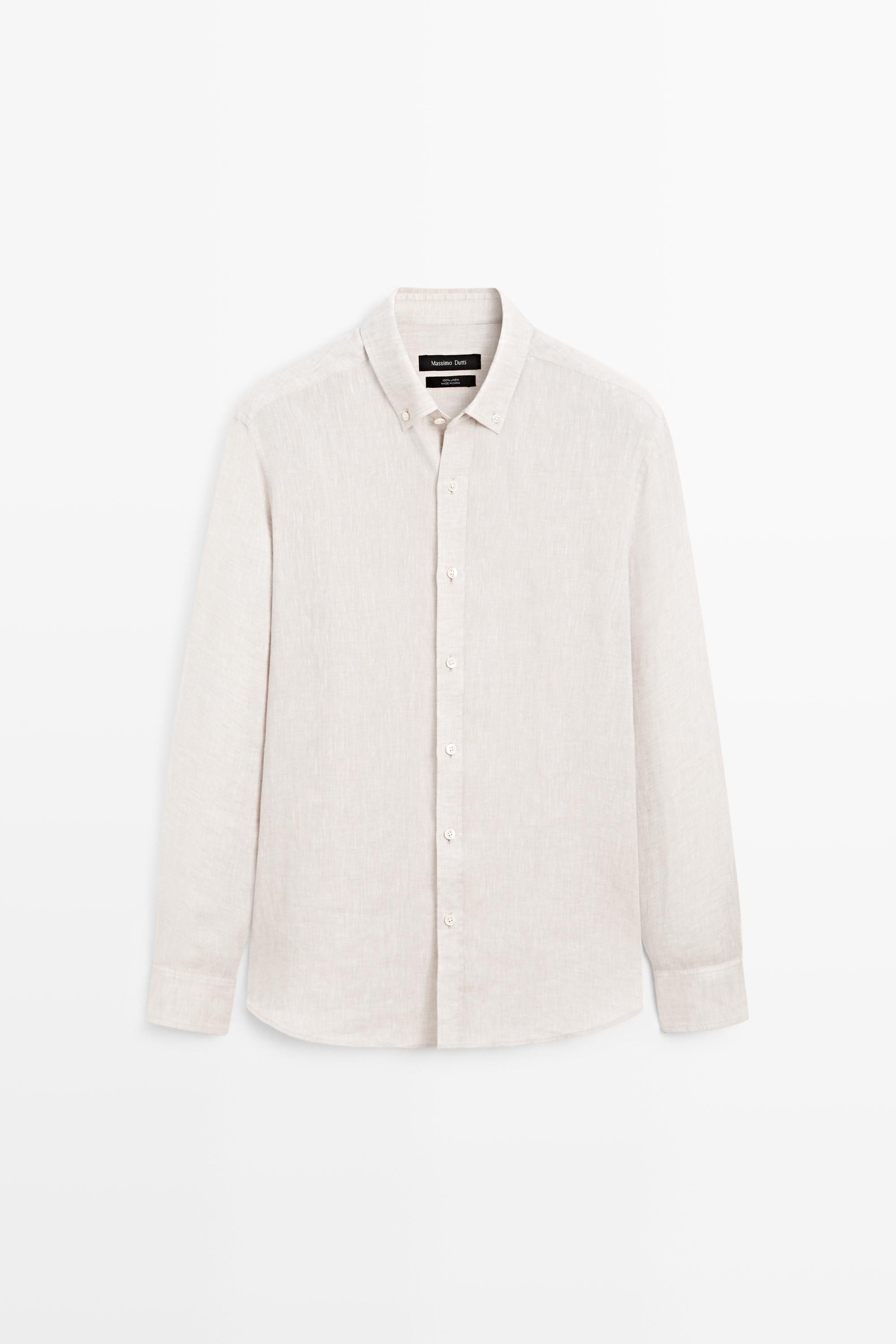 Regular fit 100% linen shirt — BEIGE