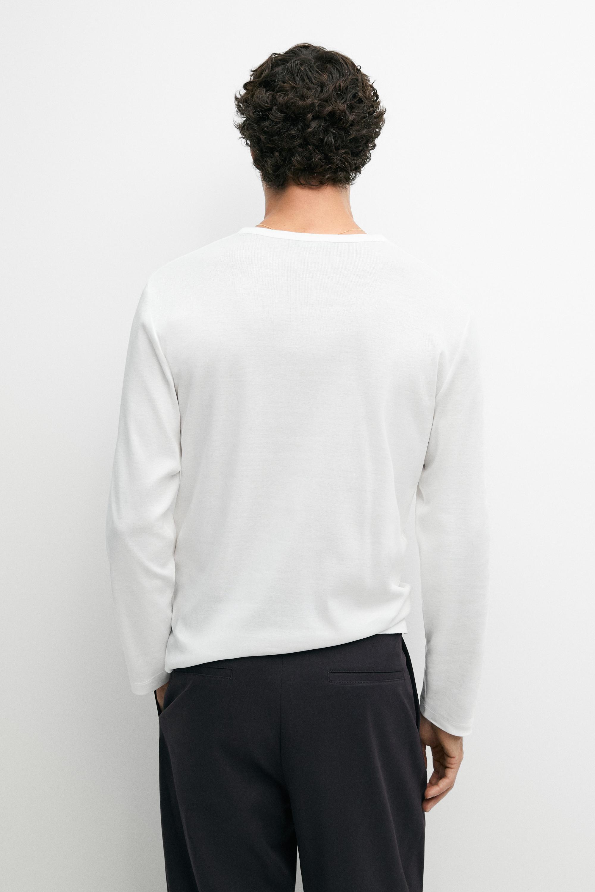 100% cotton long sleeve henley T-shirt — WHITE