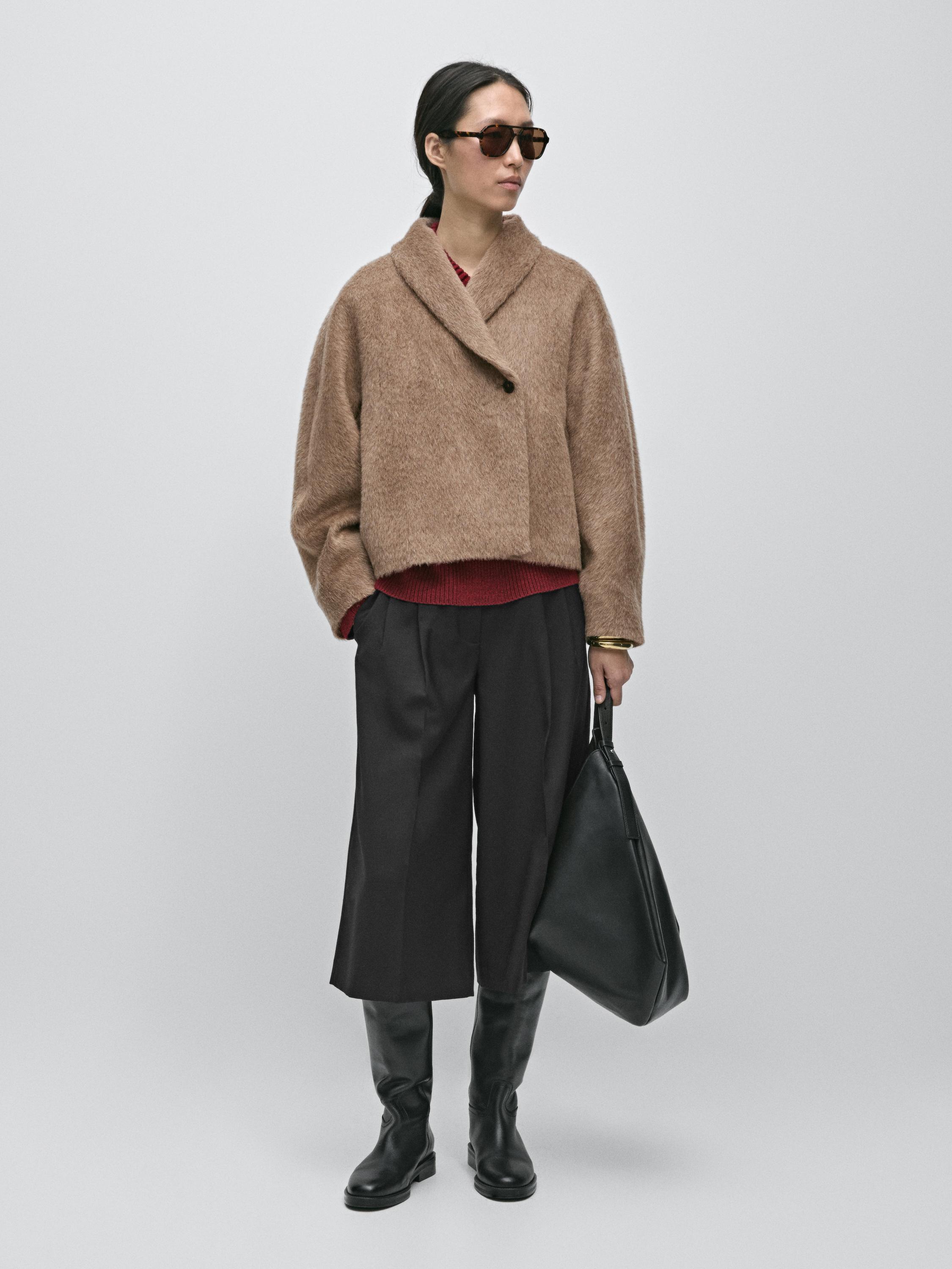 Short double-breasted wool blend jacket