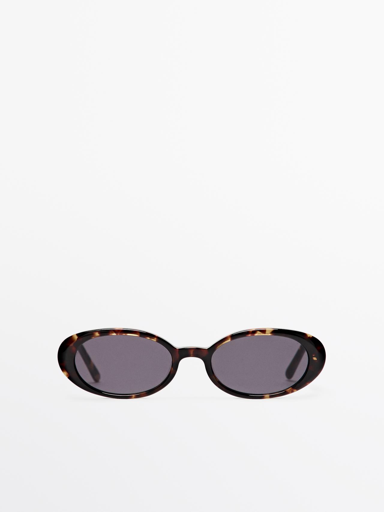 Małe Owalne Okulary Przeciwsłoneczne Z Szylkretowym Efektem - Brązowy - 01 - Massimo Dutti - Kobieta