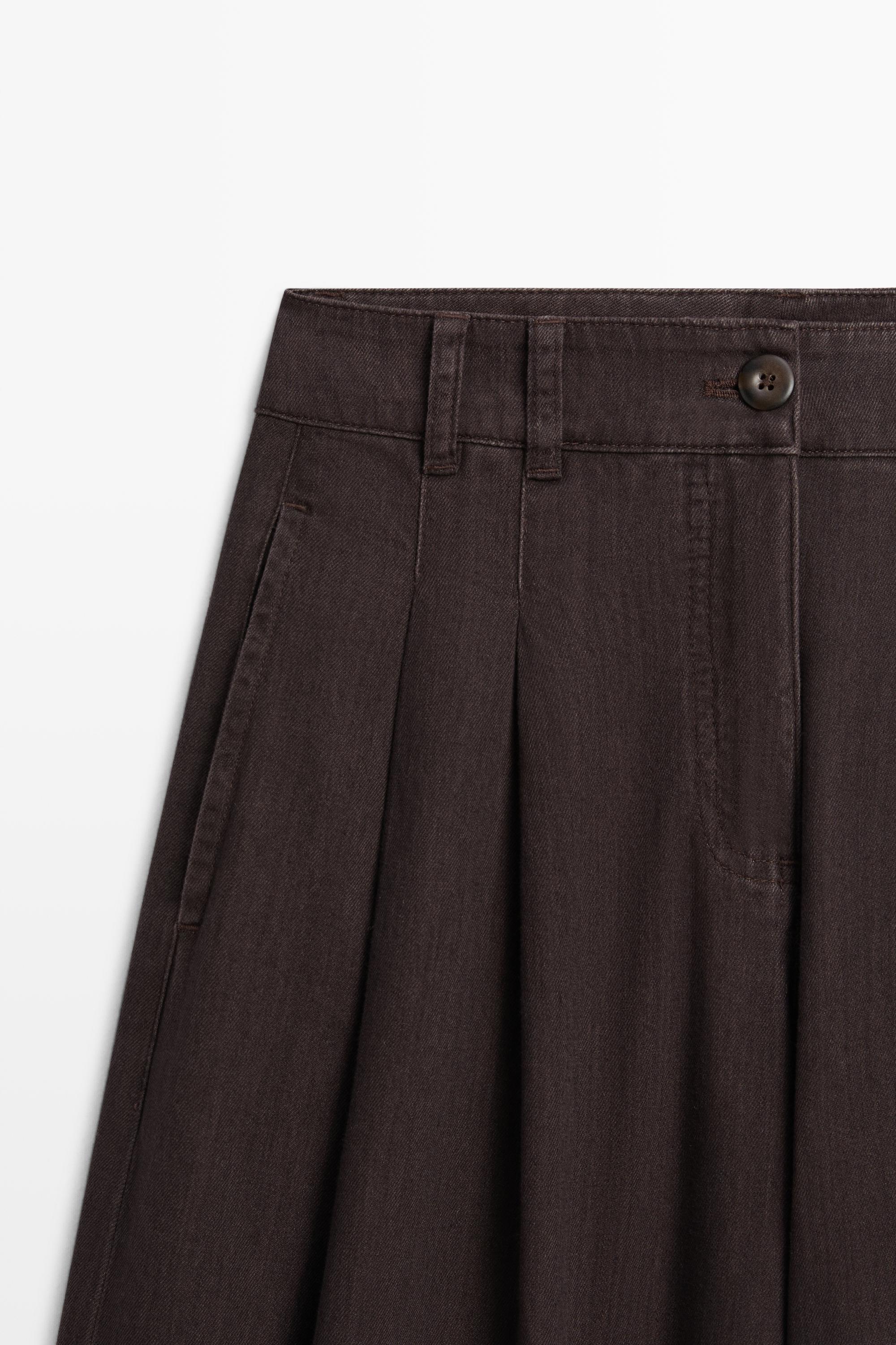 Pleated barrel fit jeans — BROWN