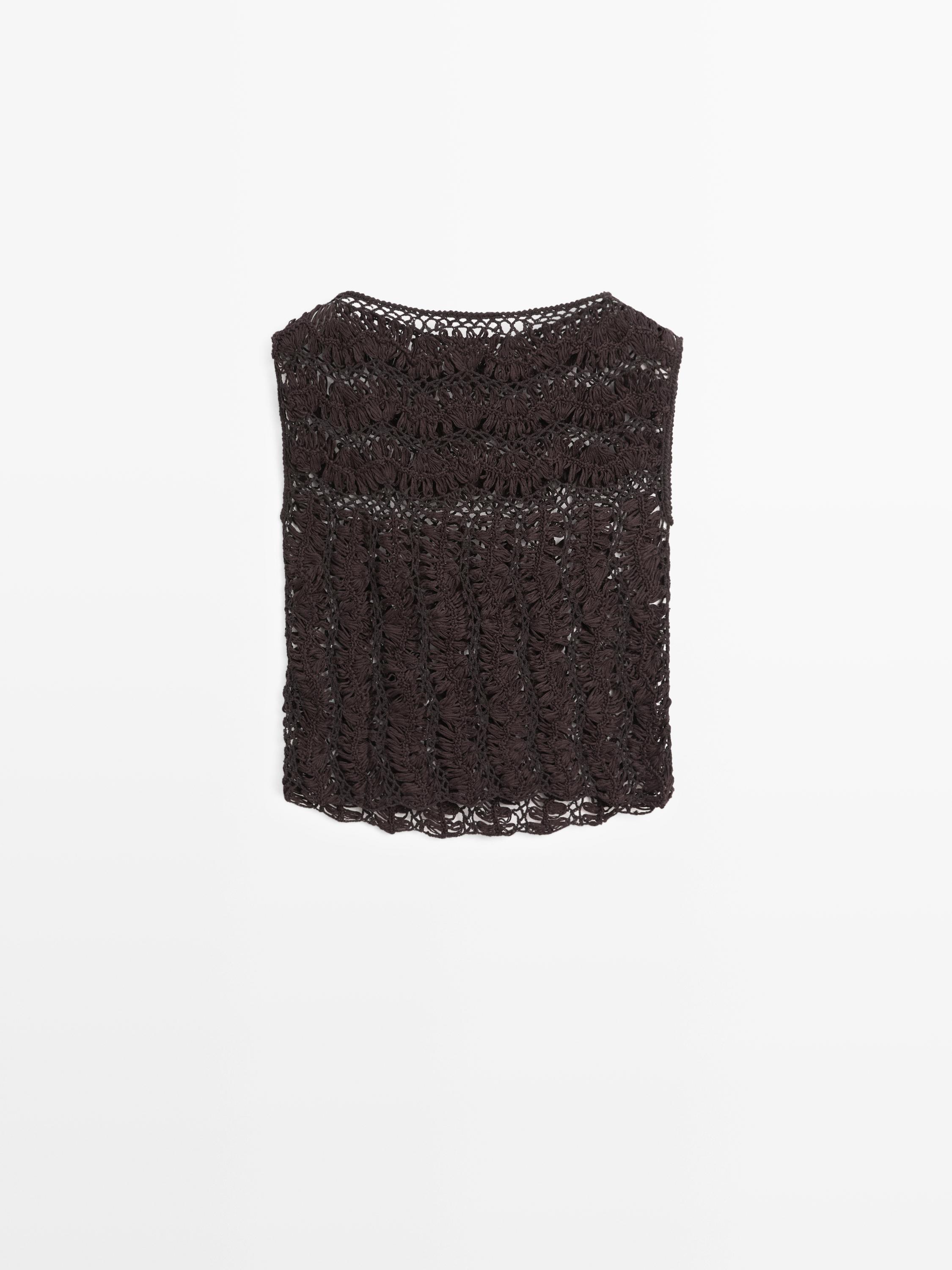 Crochet knit top — BROWN