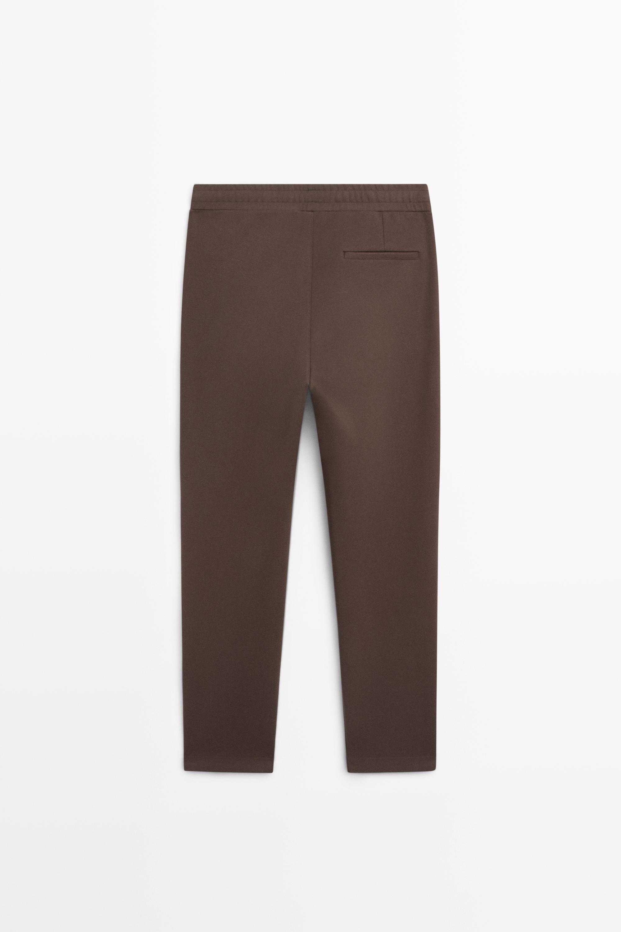 Total look cotton blend jogger fit trousers — BROWN