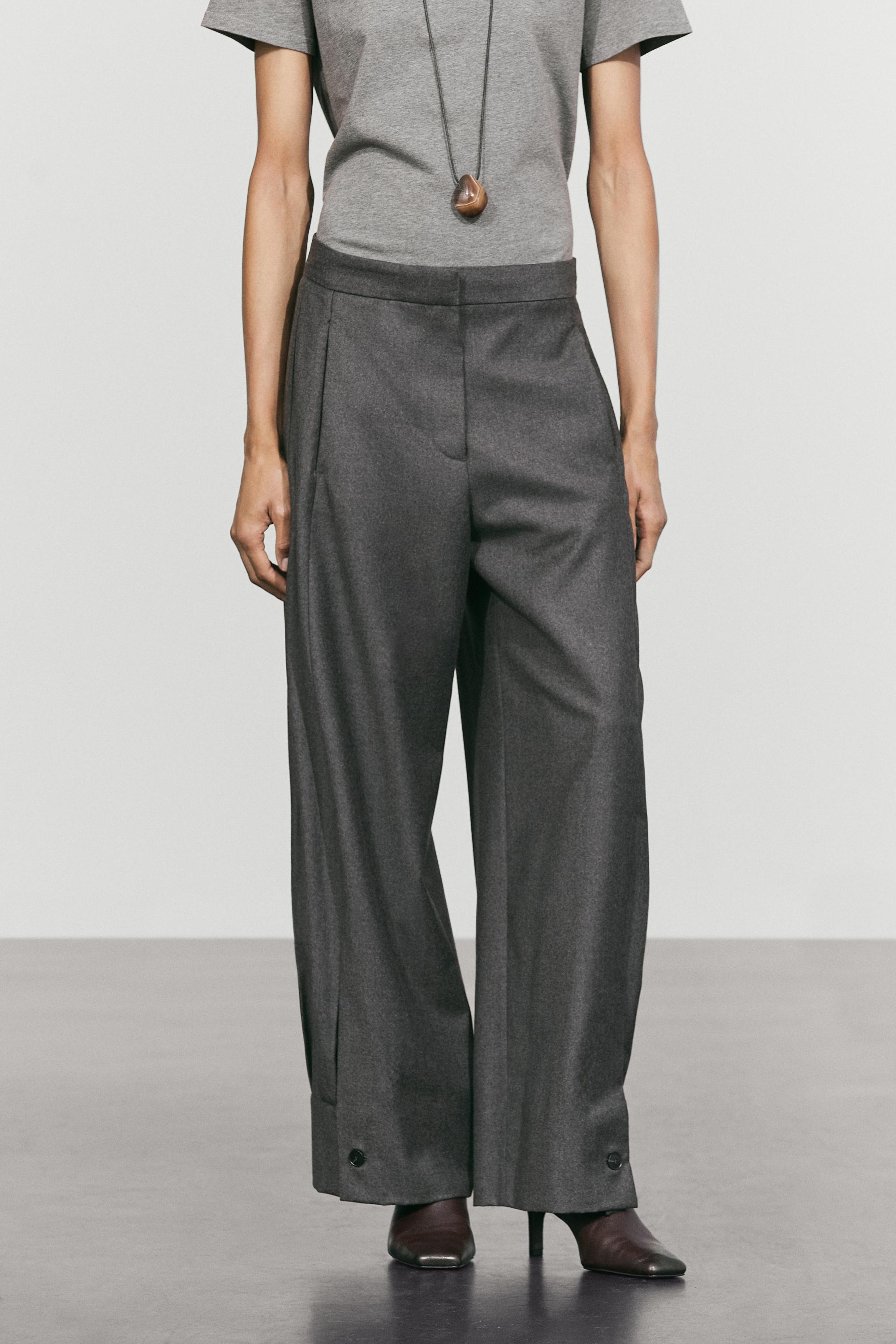 100% wool trousers with hem button detail — DARK GREY