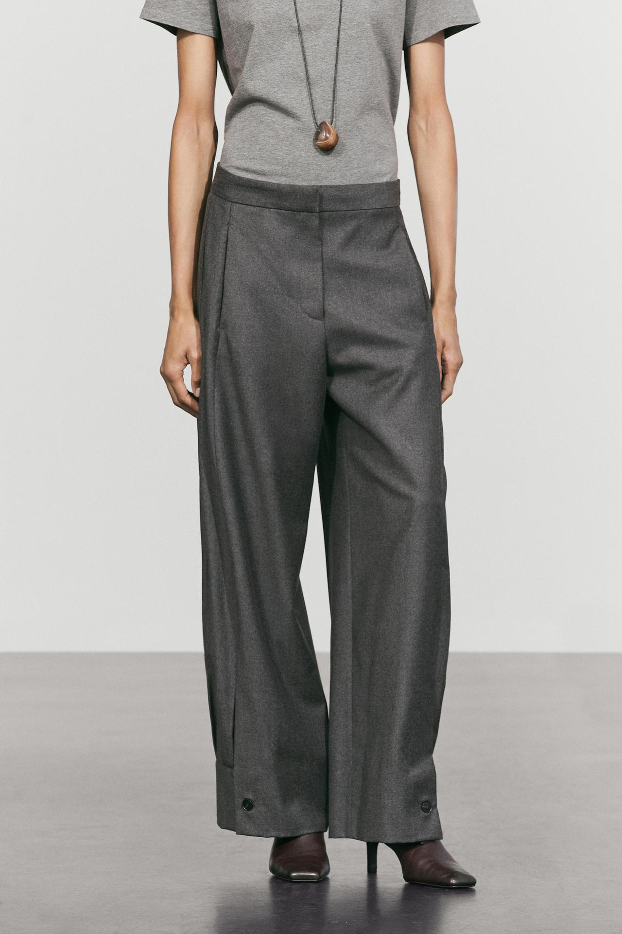 100% wool trousers with hem button detail — DARK GREY