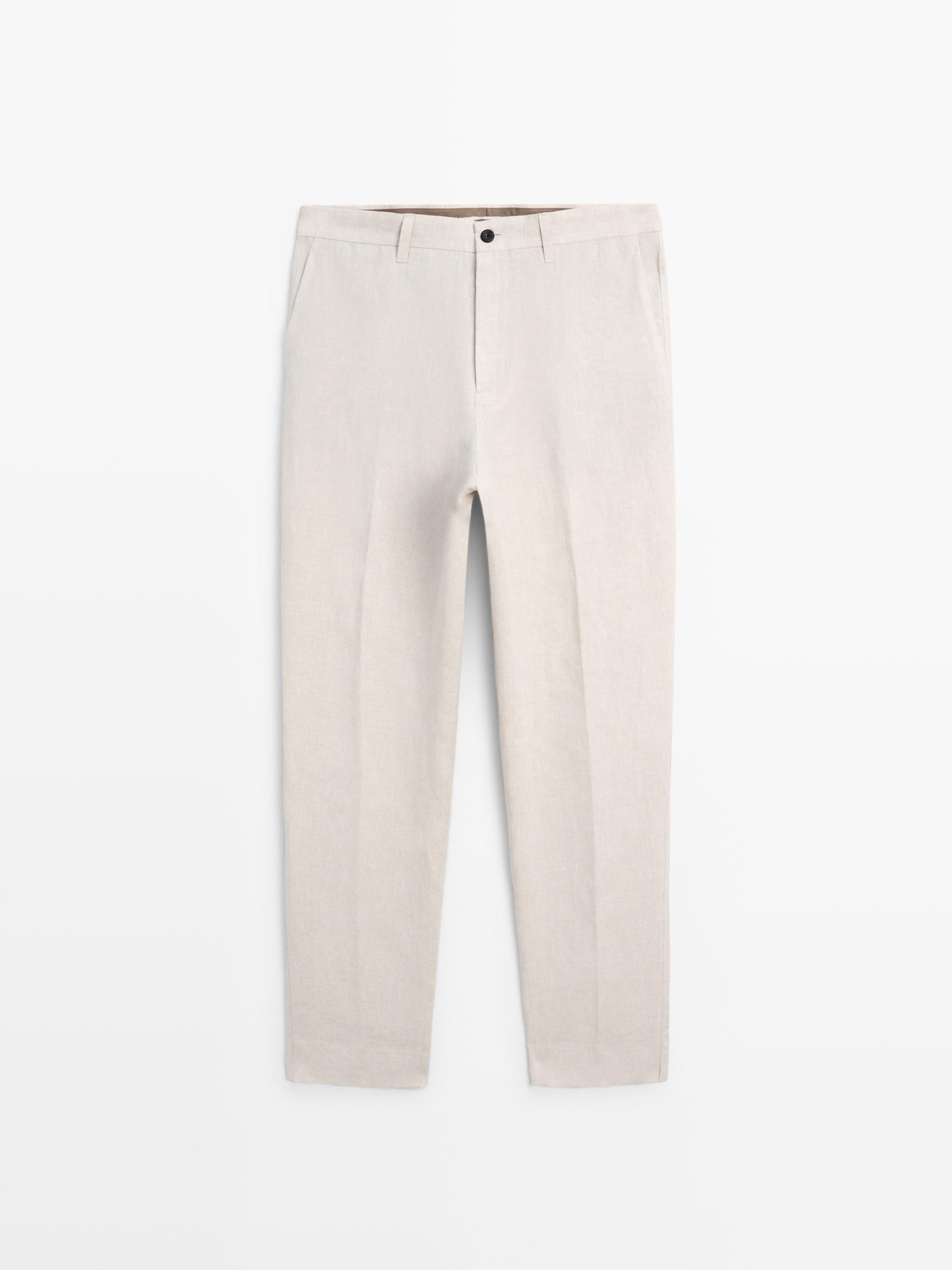 Linen suit trousers  Cream  Trousers | Massimo Dutti