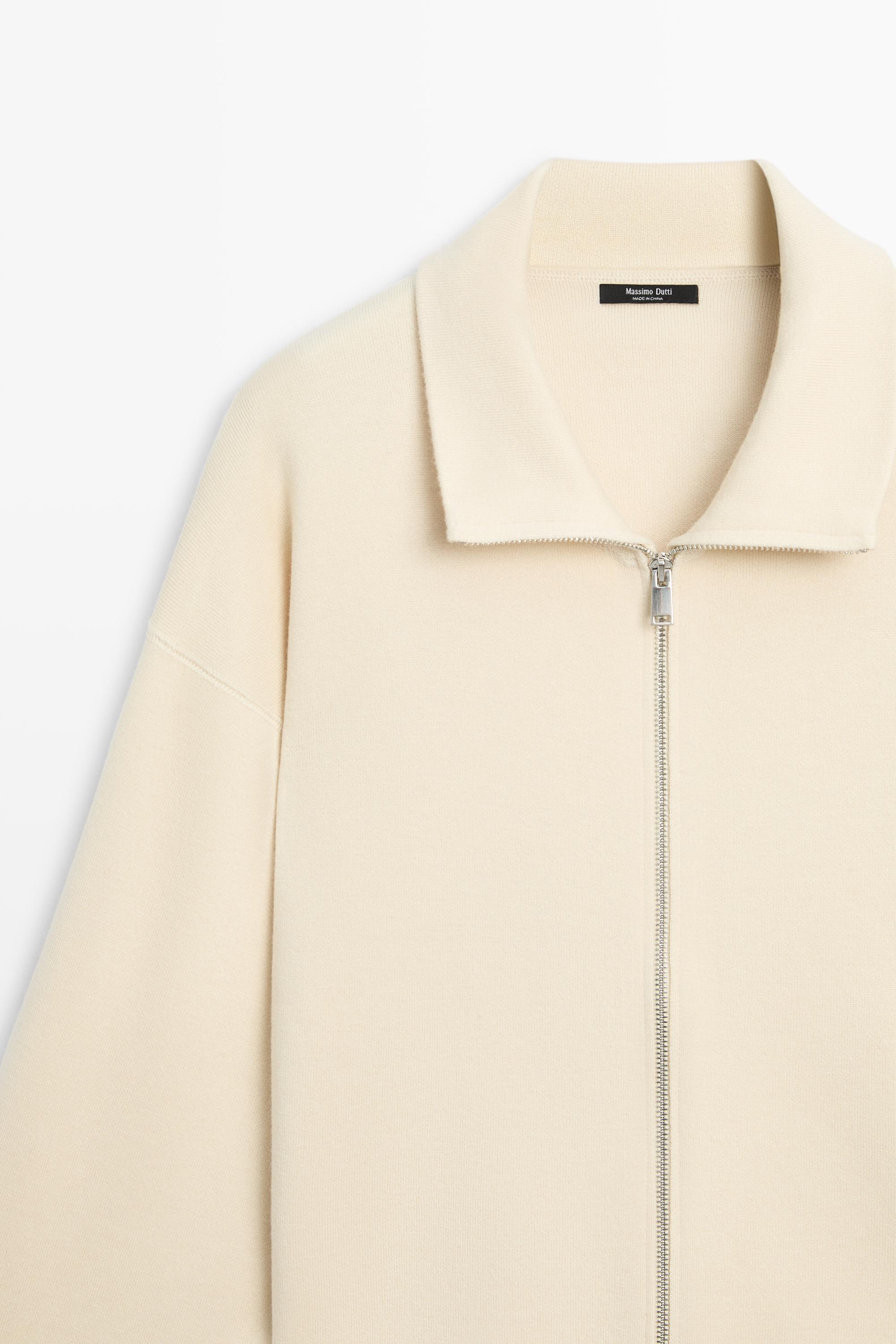 Cotton knit zip-up jacket — Vanilla