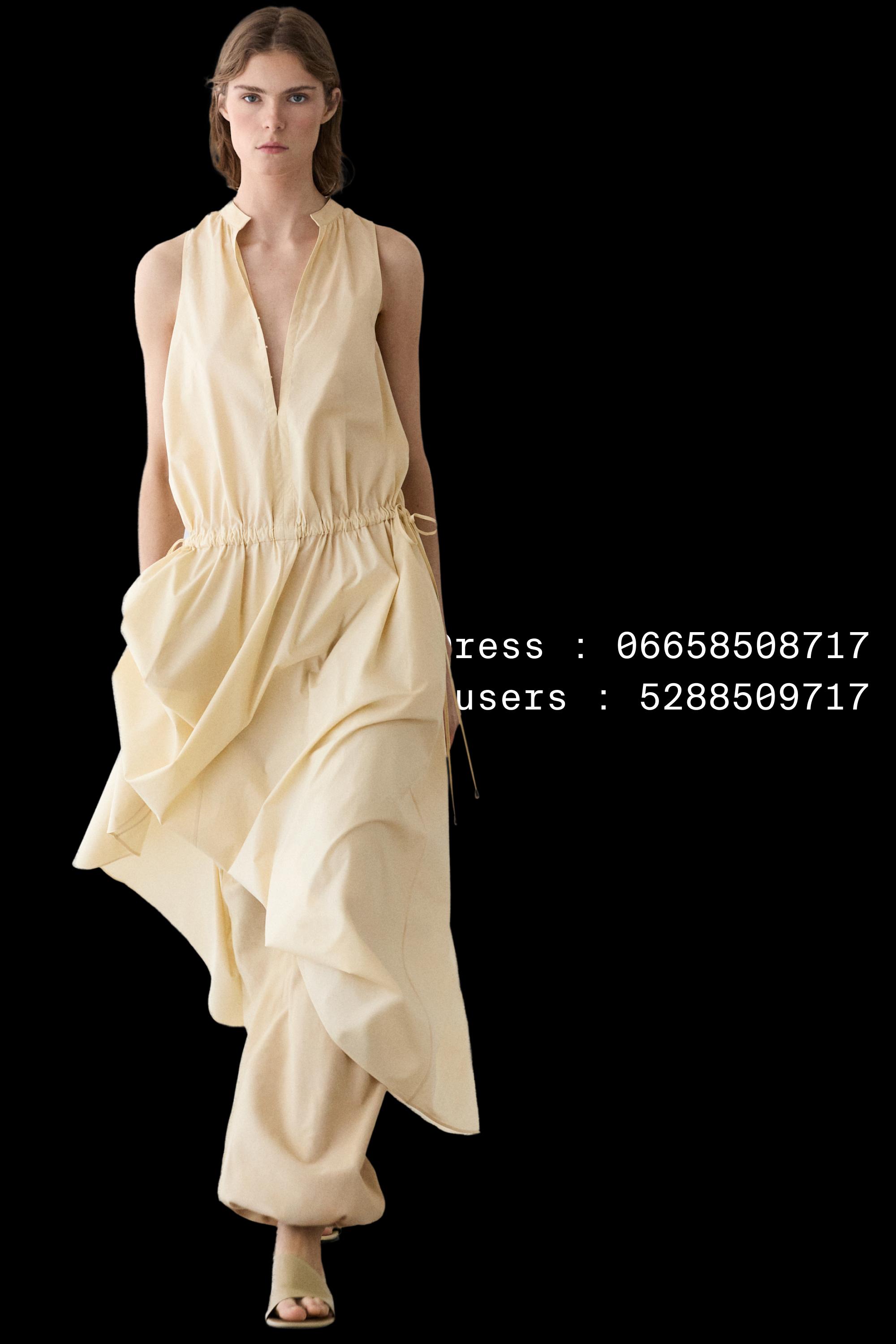 100% cotton midi dress with elasticated waist — PALE YELLOW