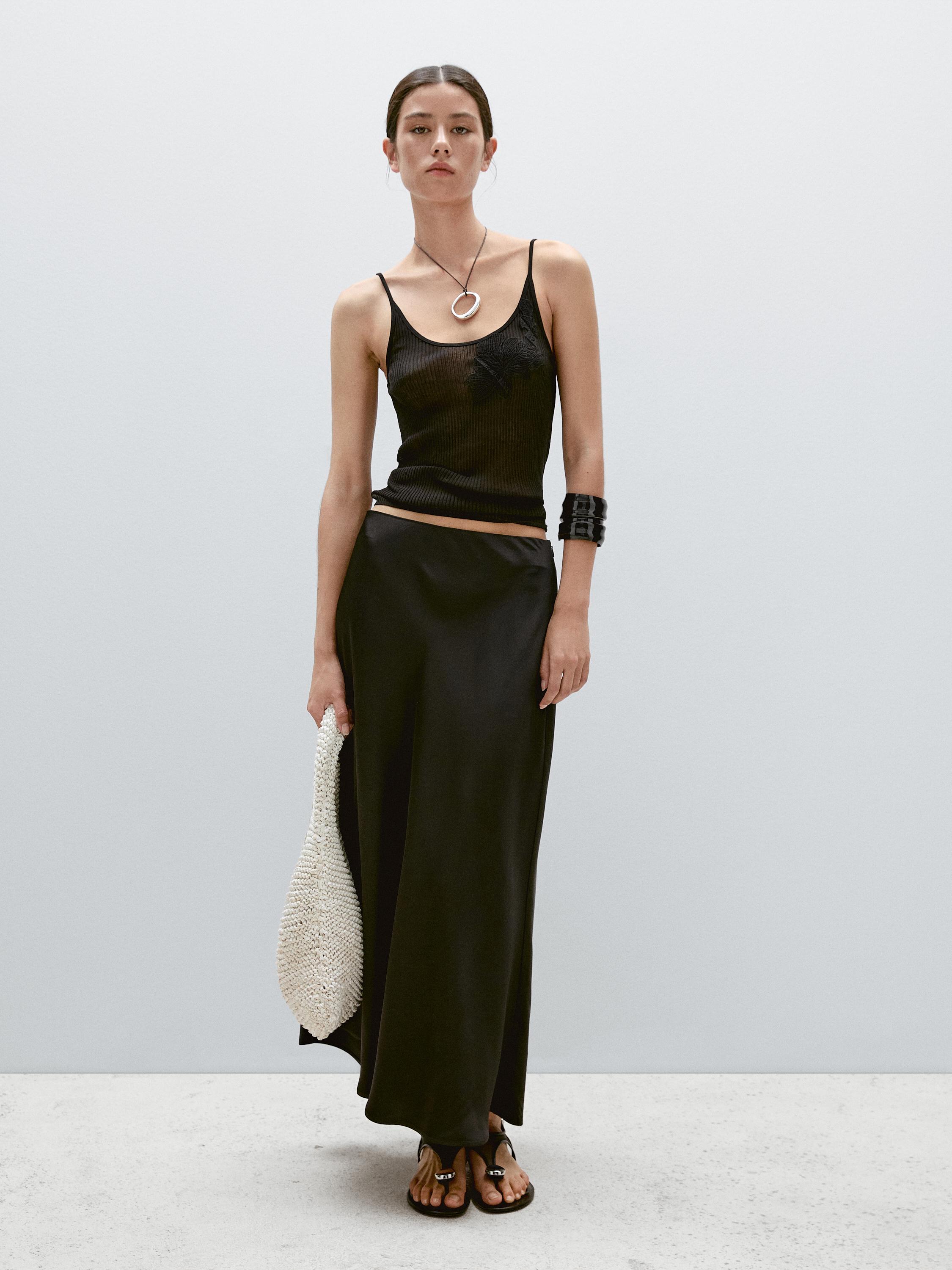 Flowing satin midi skirt