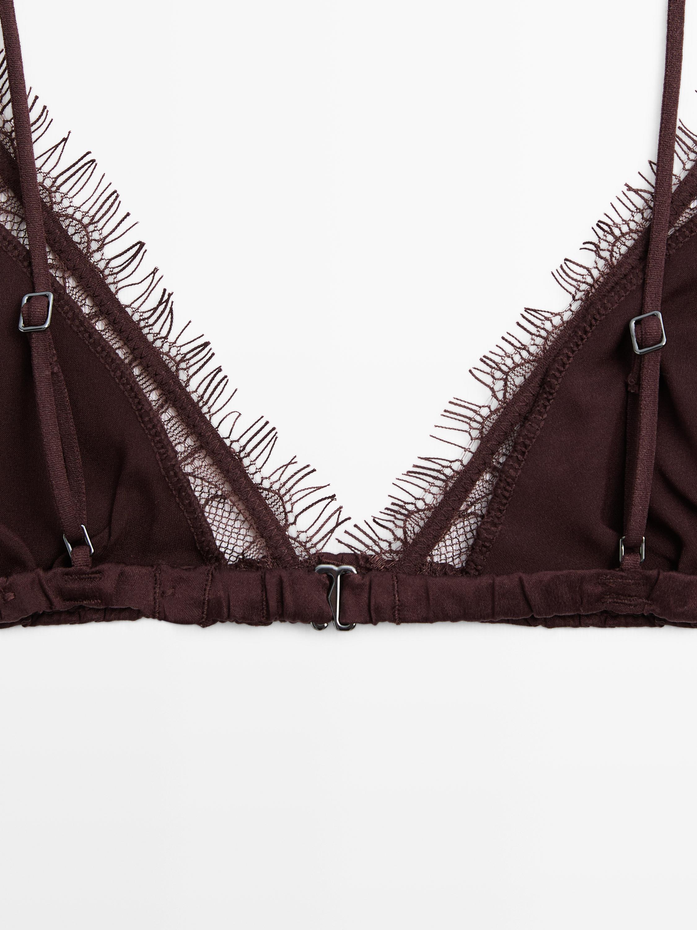 Silk and lace triangle bralette — BROWN