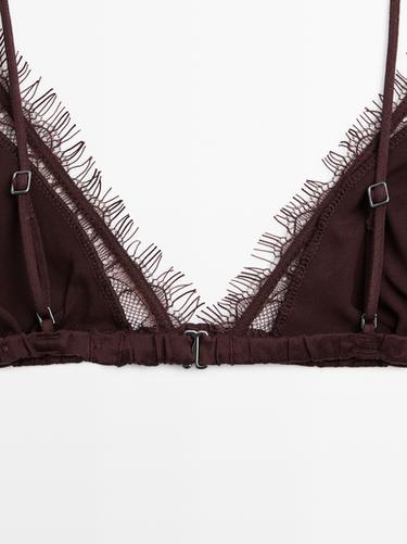 Silk and lace triangle bralette — BROWN 7