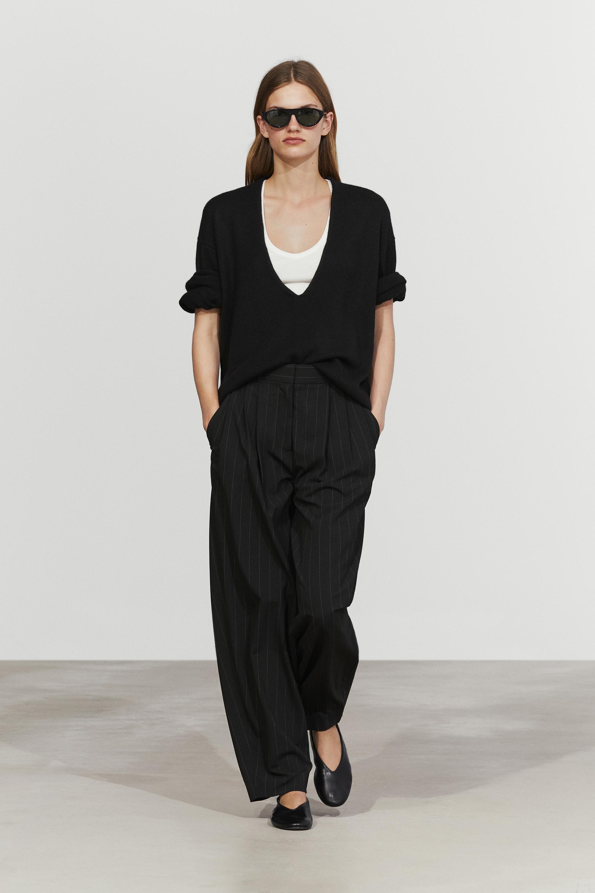 Pinstripe carrot fit pants