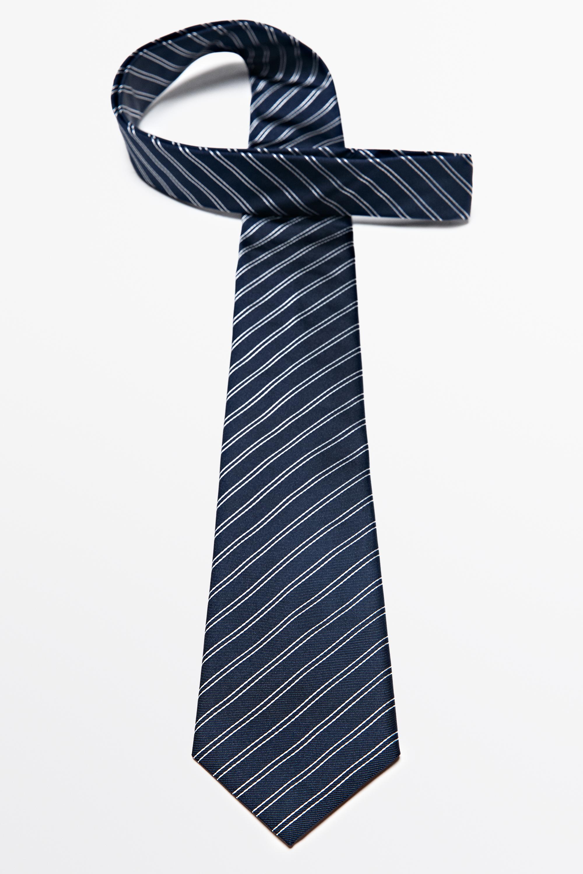 100% silk double stripe tie — NAVY BLUE