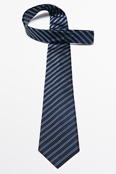100% silk double stripe tie — NAVY BLUE 4