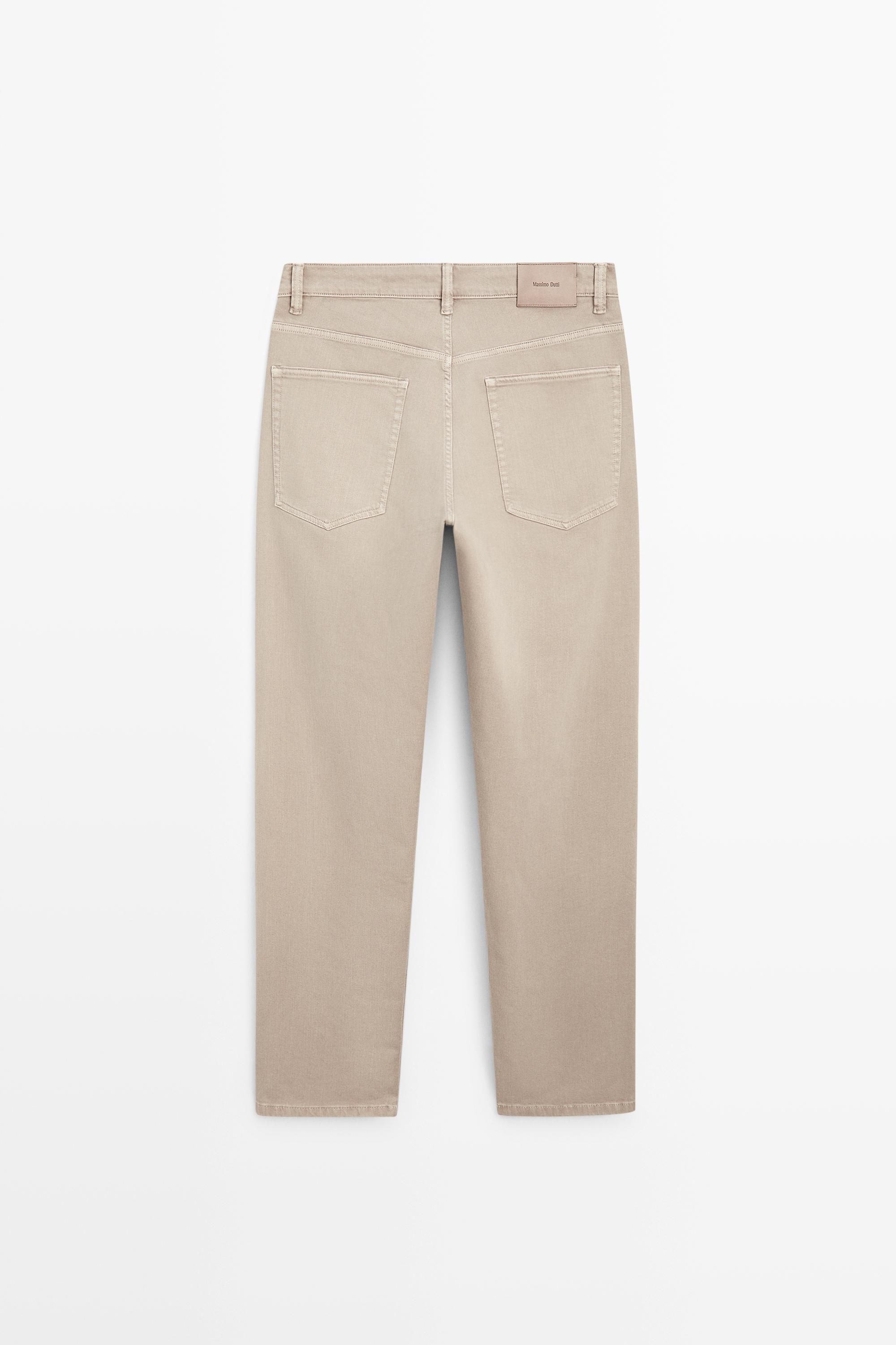 Lightweight tapered fit denim-effect trousers — MINK