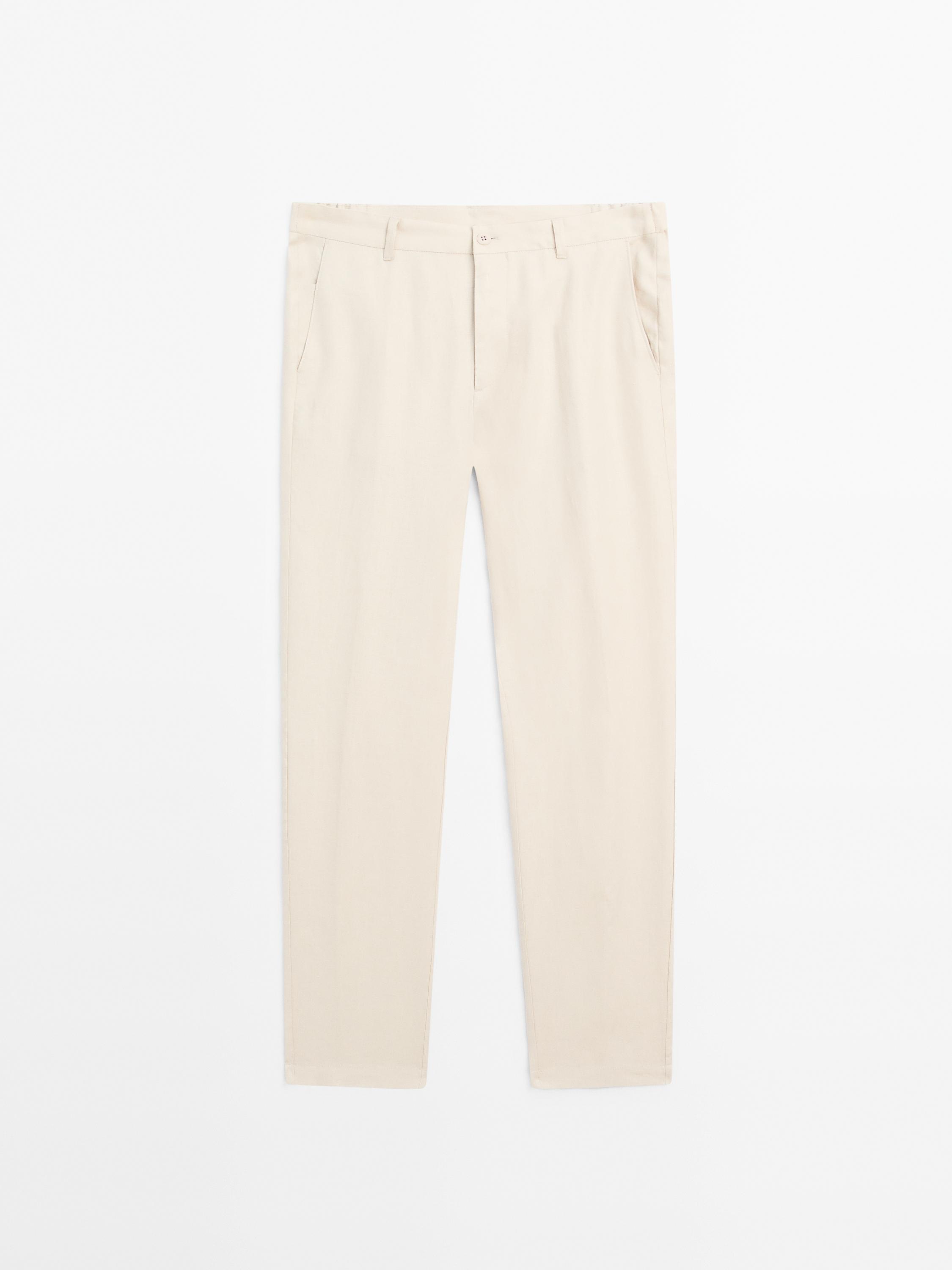 100% linen tapered fit trousers