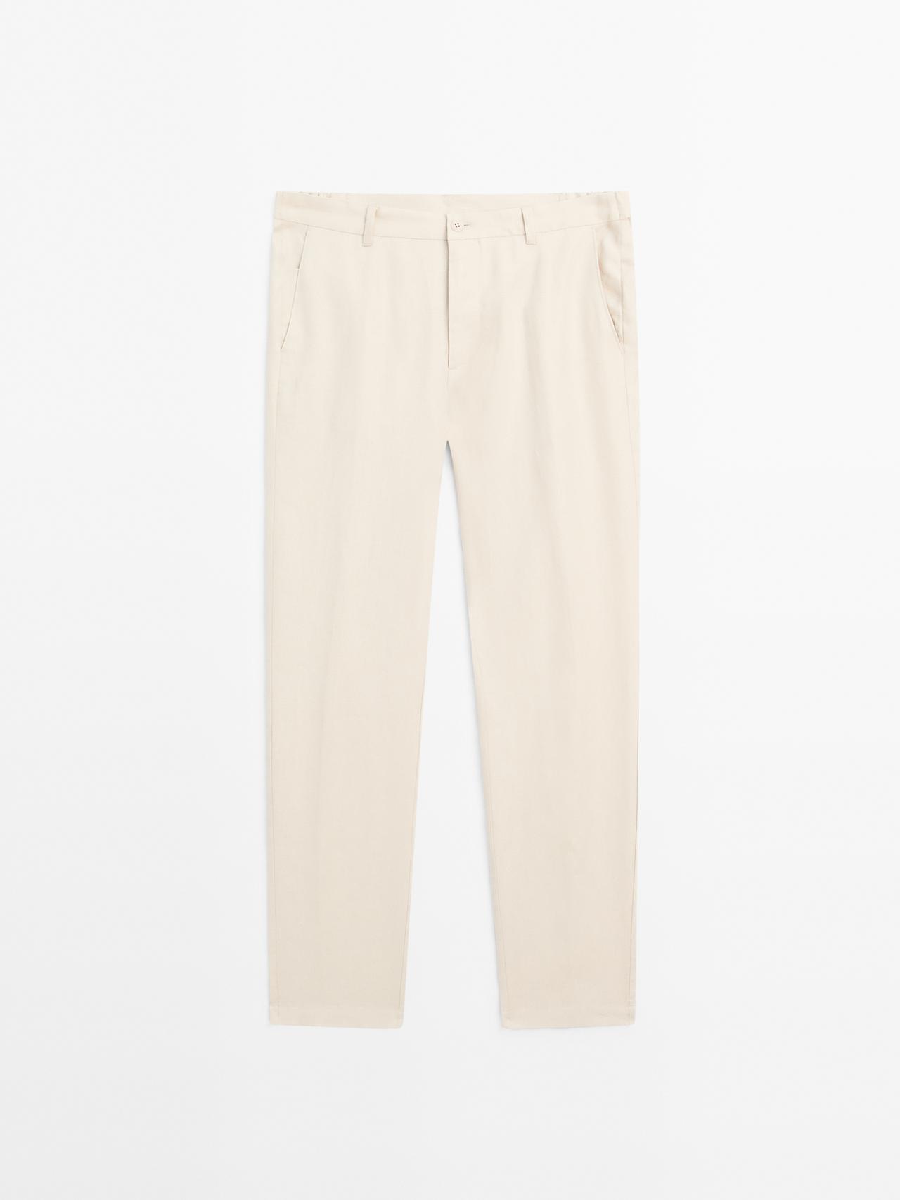 Massimo Dutti - Herre - Tapered Fit Bukser I 100 % Hør - Beige - 44