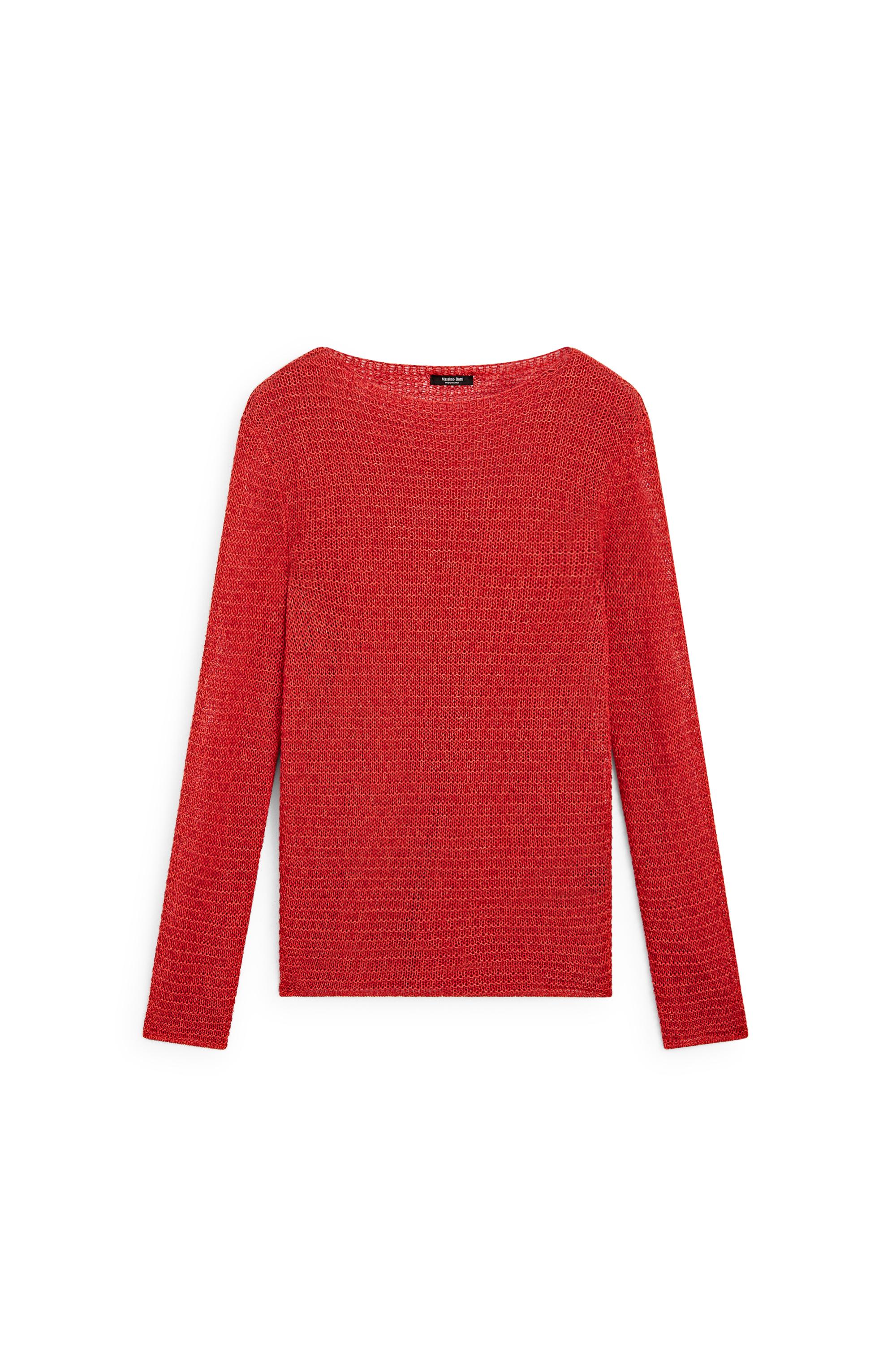 Boat neck knit sweater — RED