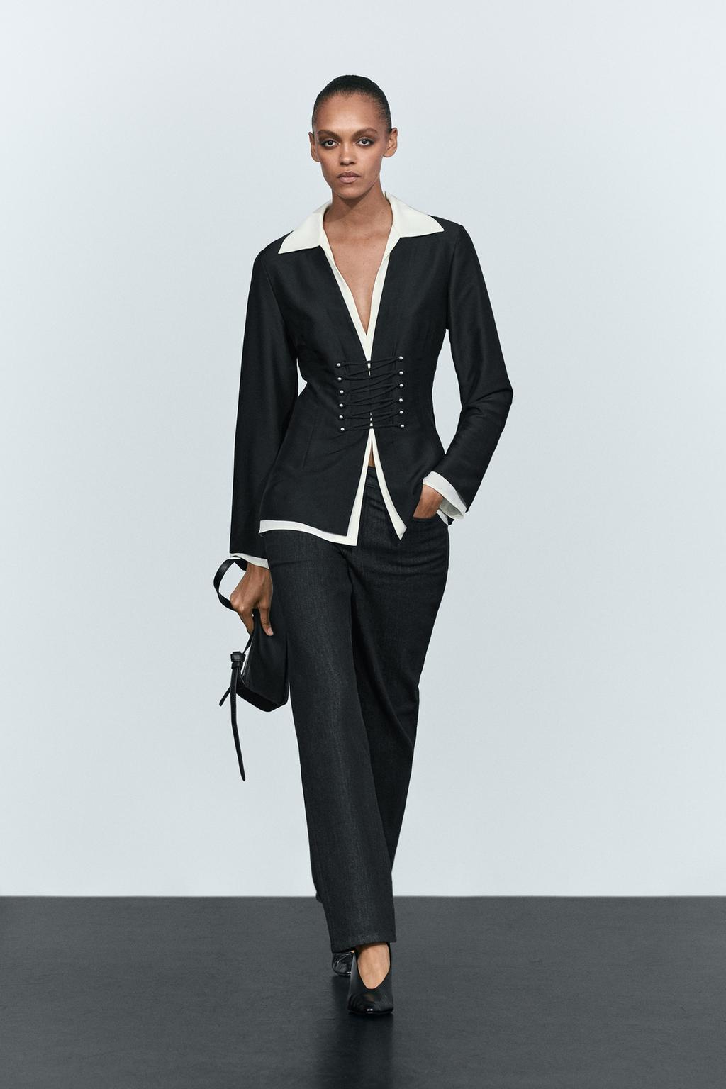 Massimo Dutti Düymə detallı ikiqat qatlı köynək