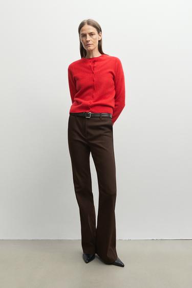 100% cashmere cropped knit cardigan — RED 8