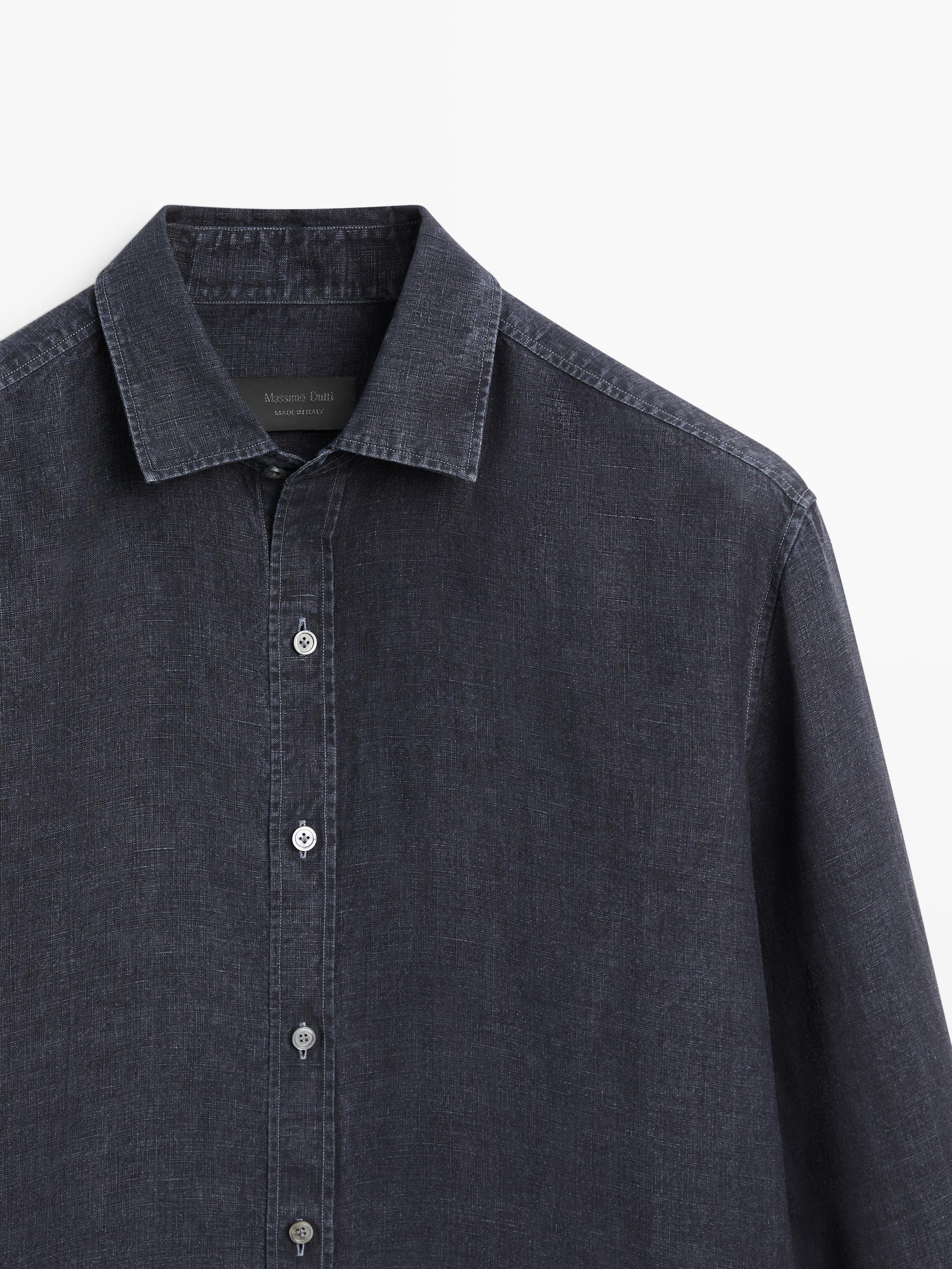 100% linen regular fit shirt — INDIGO