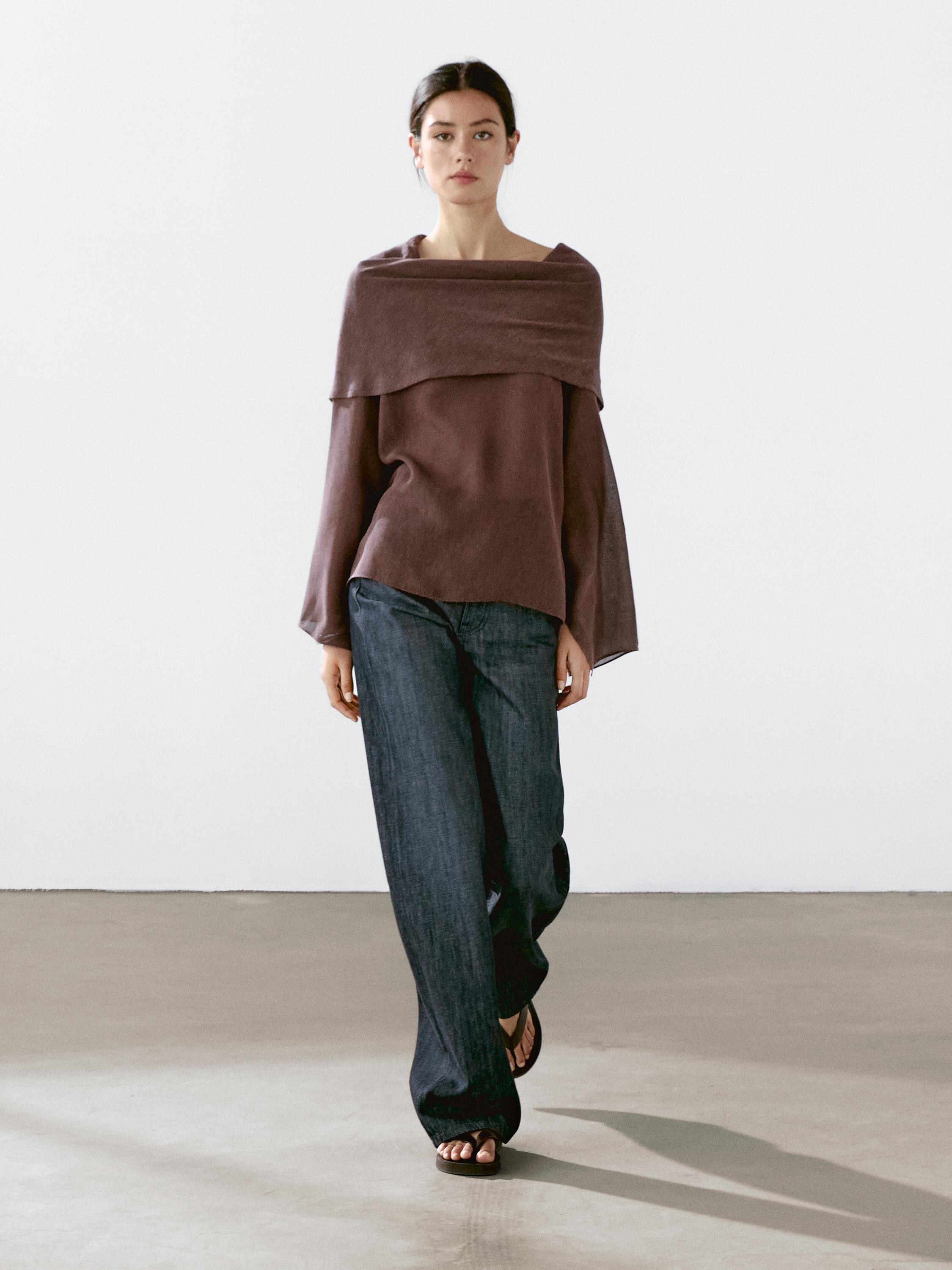 Linen blend cape-style blouse