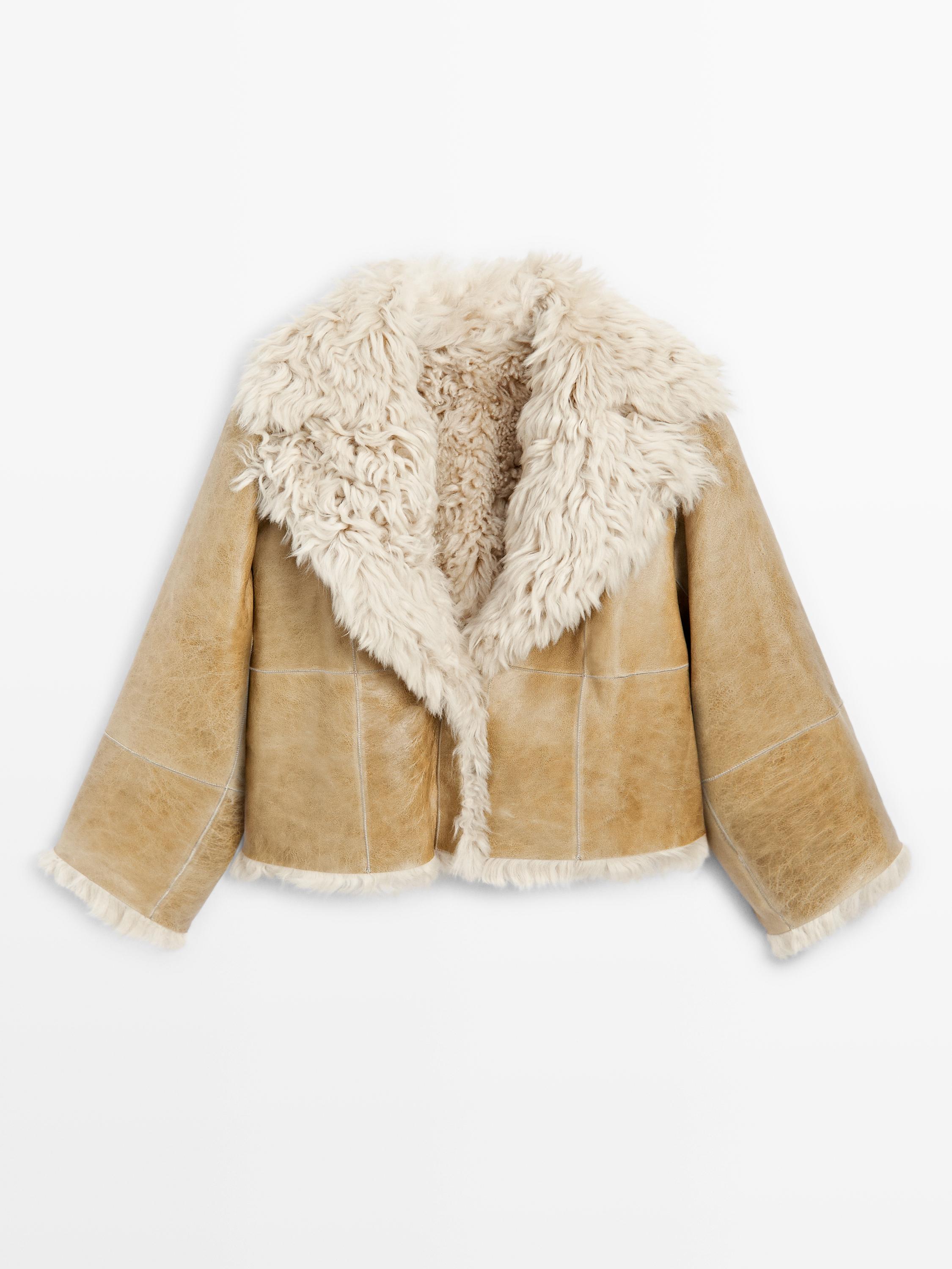 Short leather coat with fur - STUDIO — CREAM