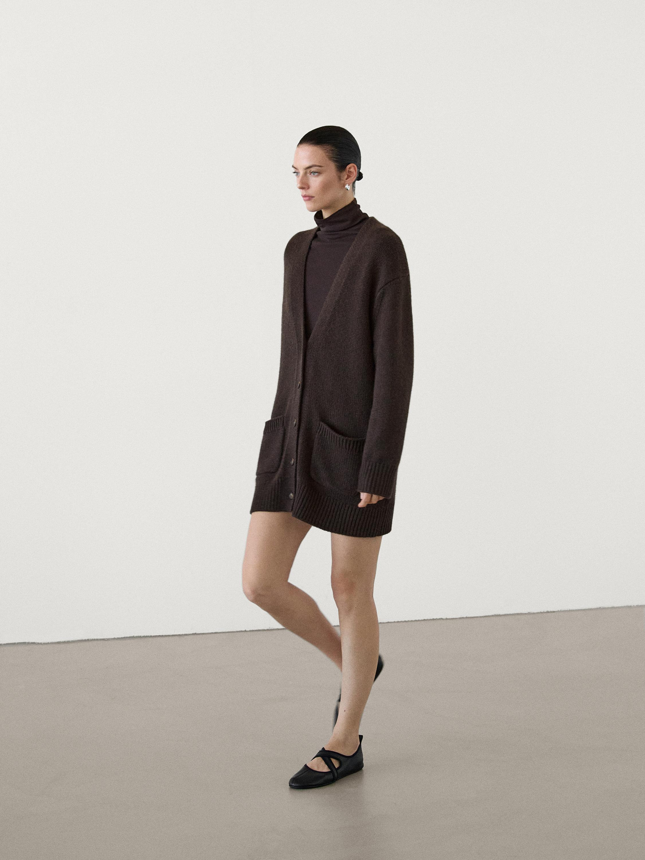 Cárdigan largo punto liso 100% cashmere