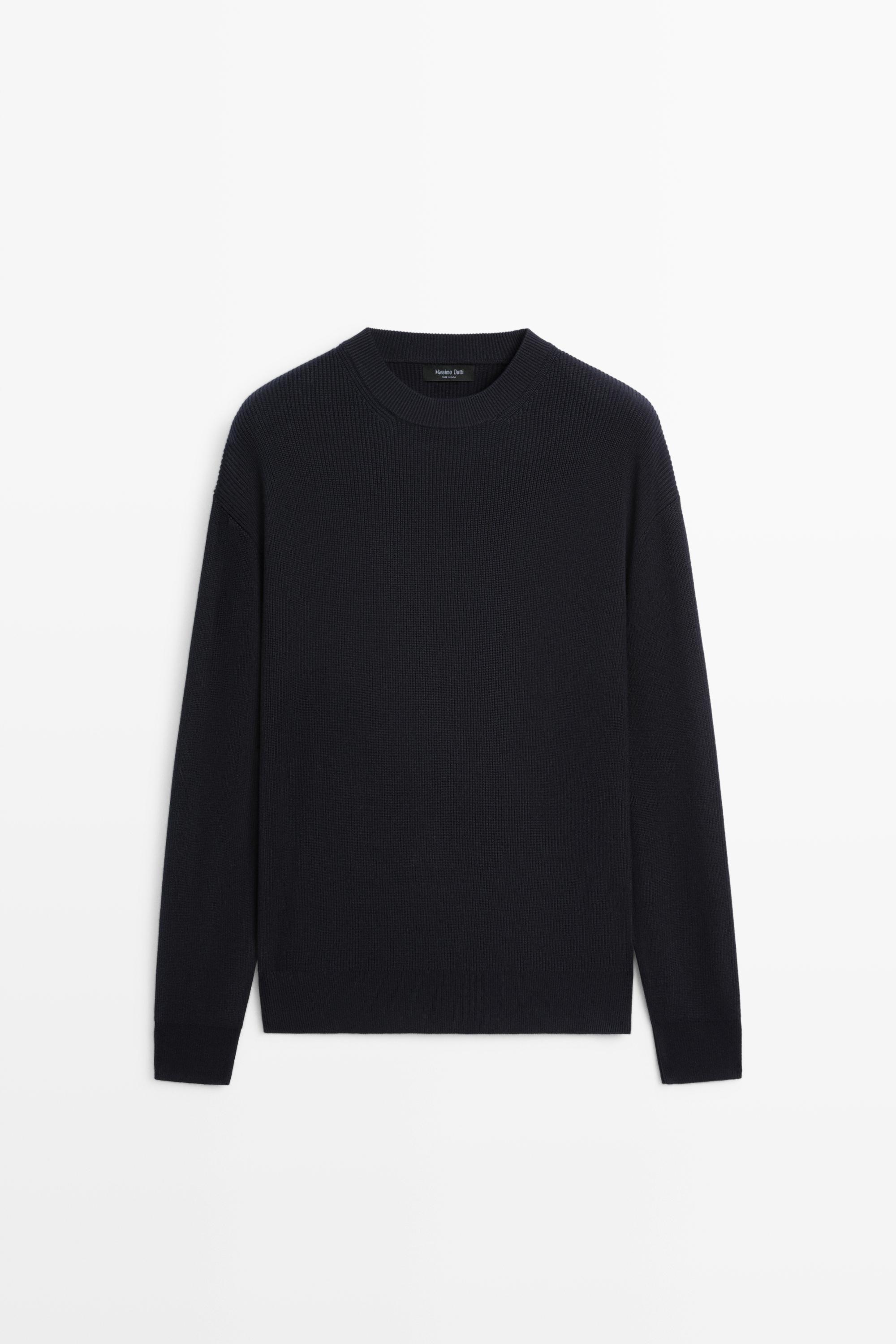 Round neck knit sweater — NAVY BLUE