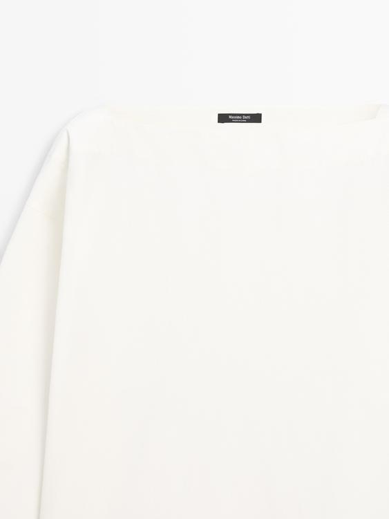 Poplin geniş yaka bluz