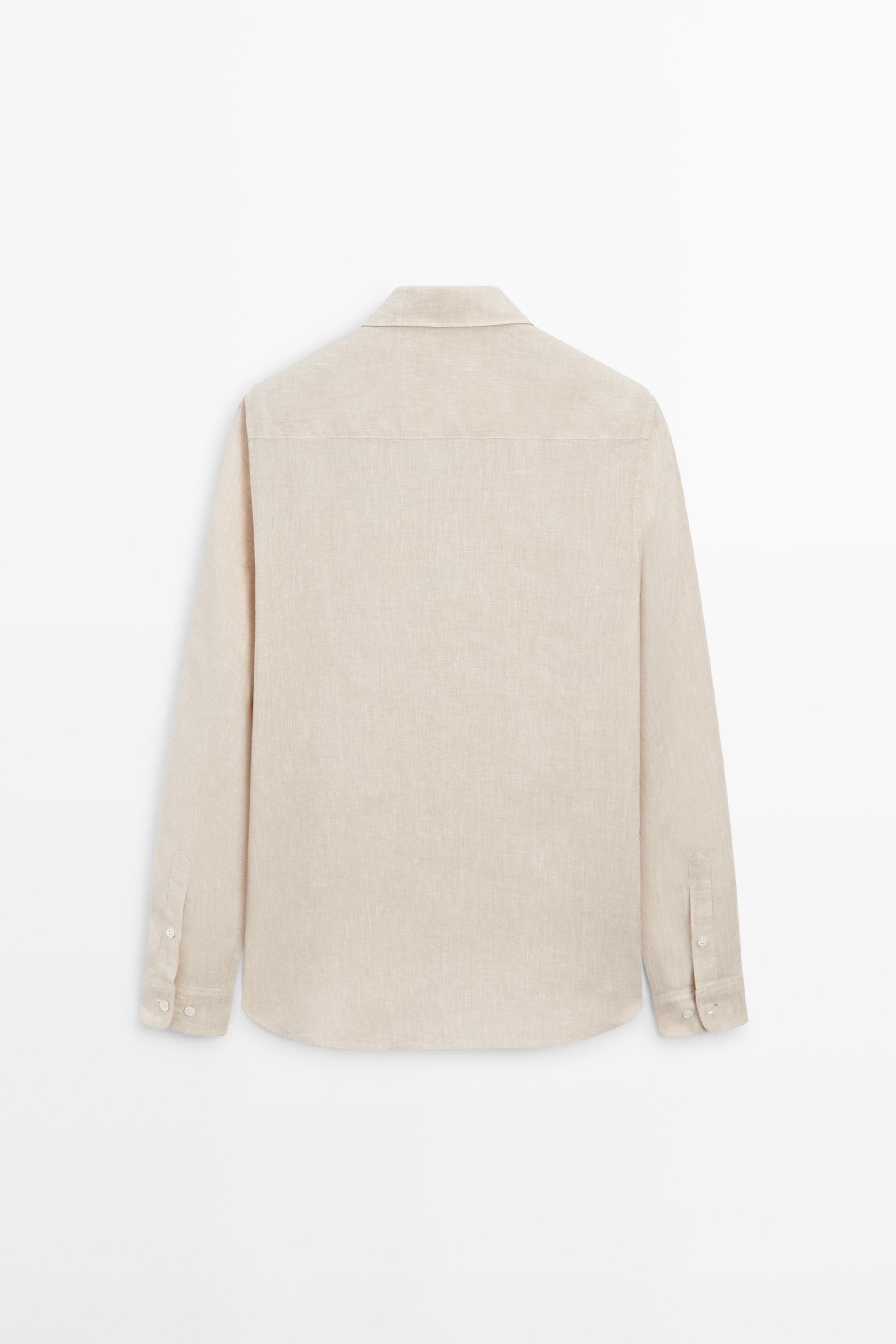 Regular fit 100% linen delavé shirt — BEIGE