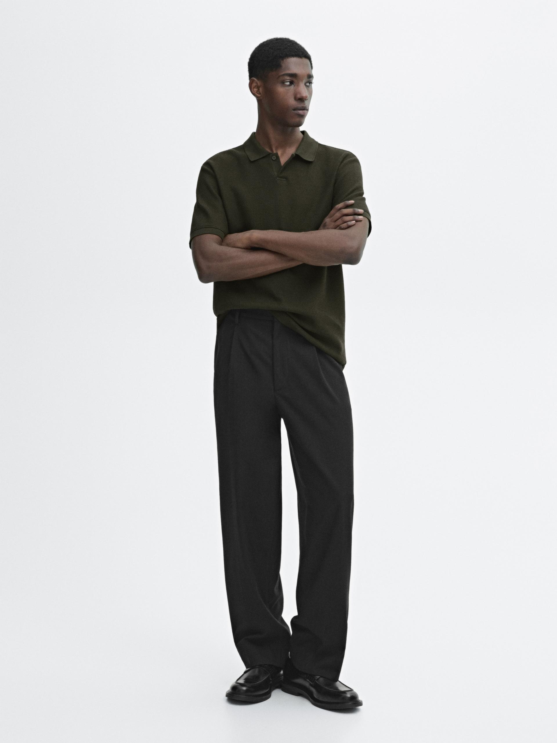Polo Con Scollo A V Strutturata In Cotone - Verde - Xl - Massimo Dutti - Maschile