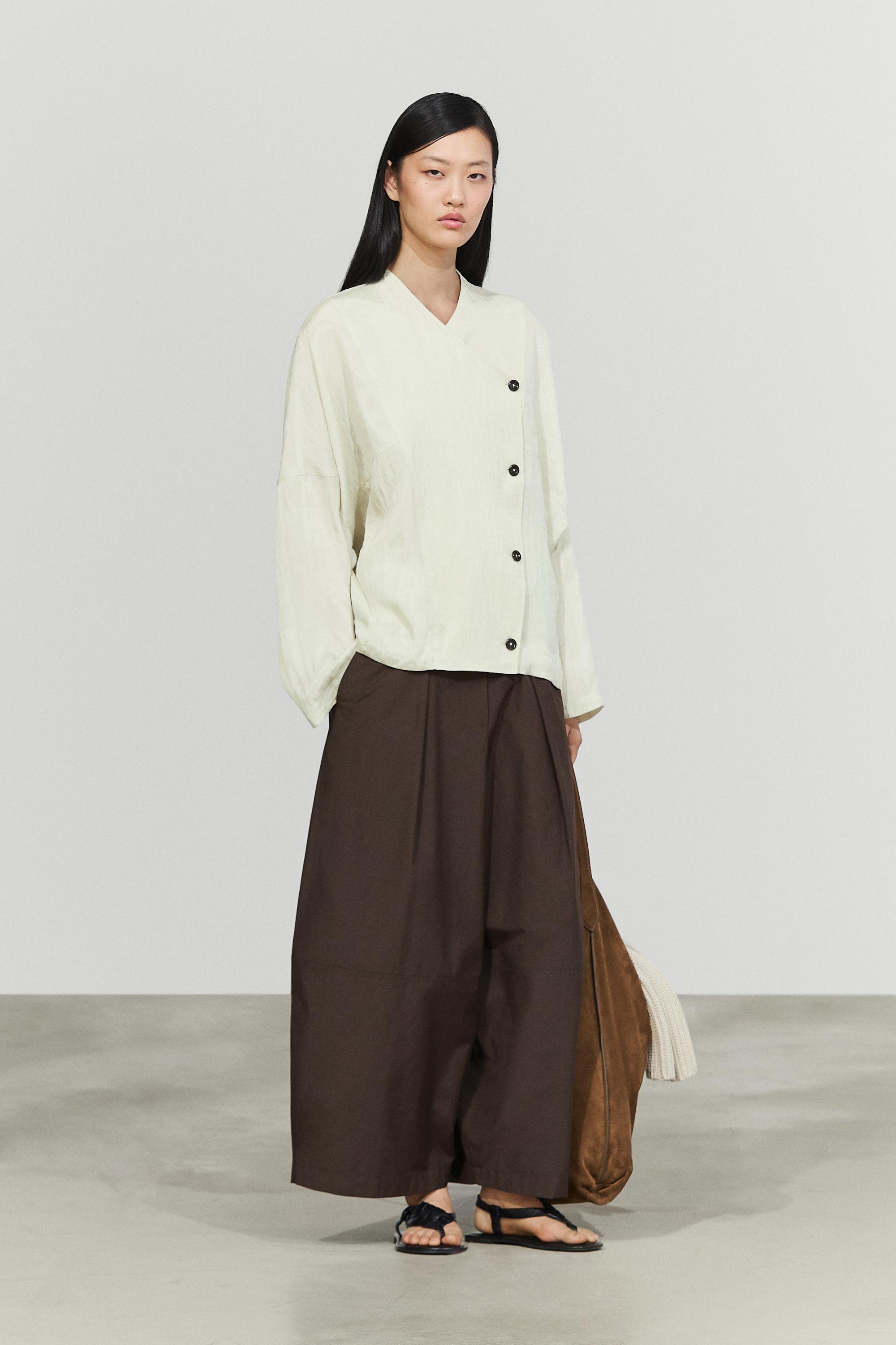 Fluid wrap shirt with button detail — PASTEL GREEN