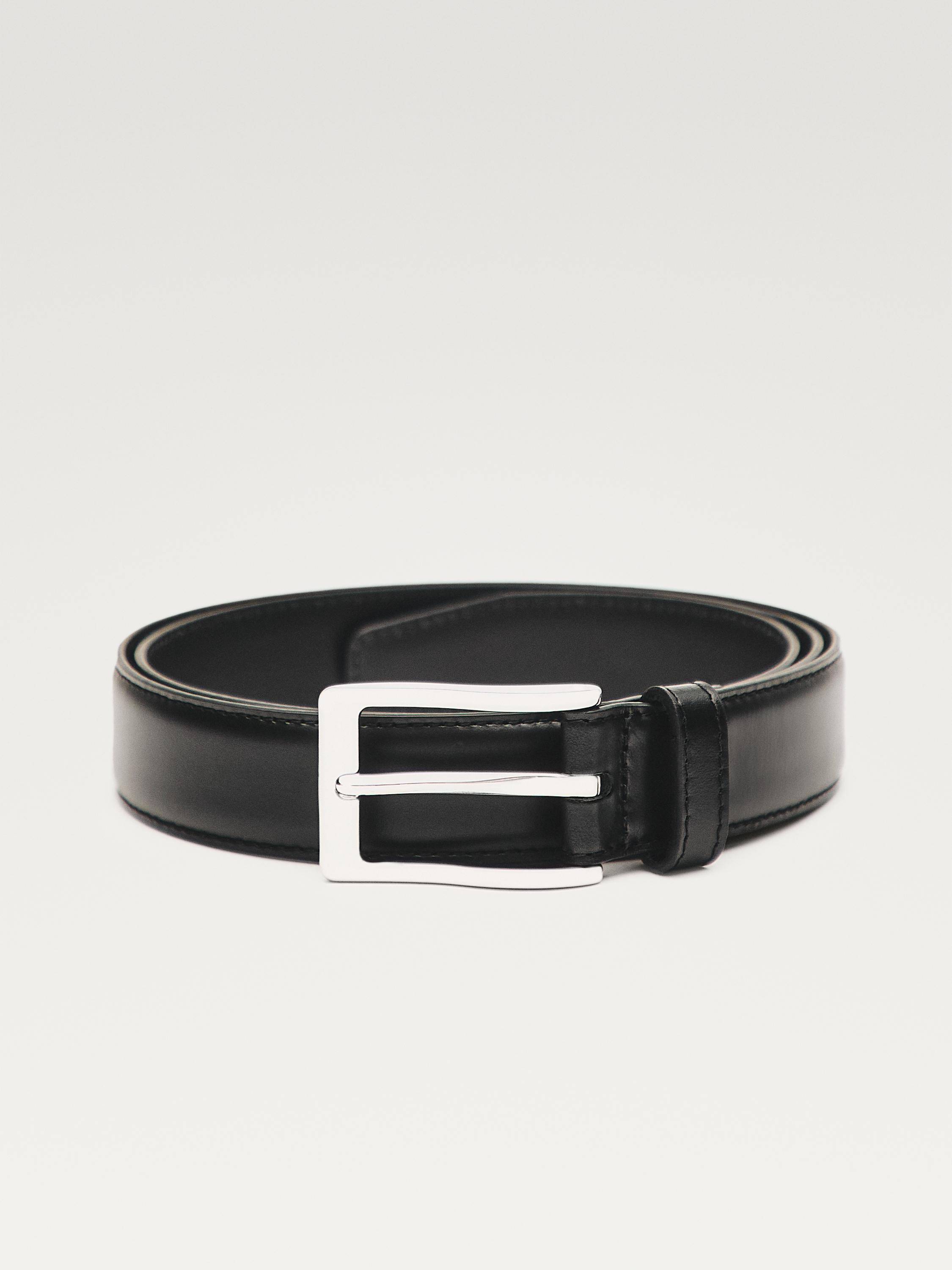 Smart nappa leather belt with topstitching — BLACK