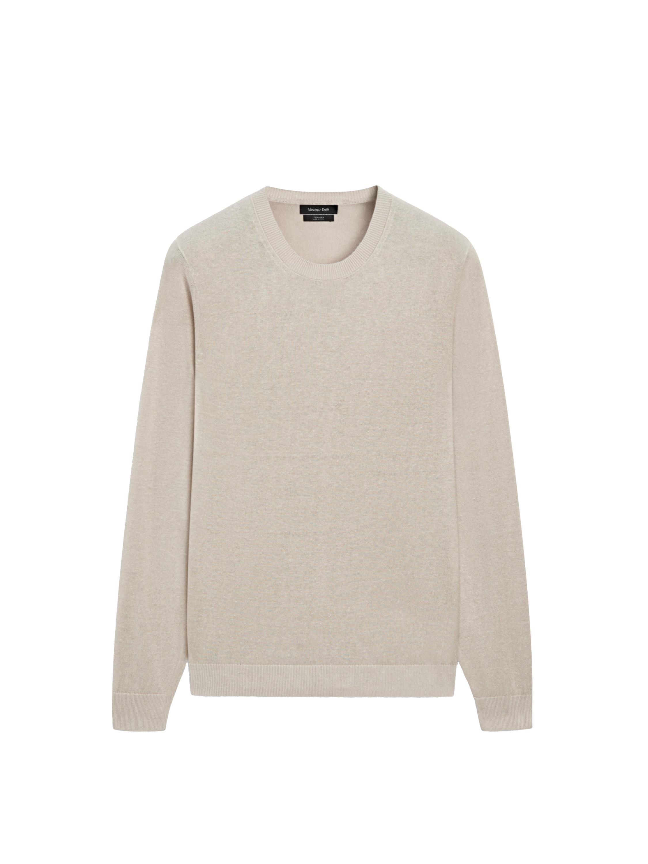 100% linen knit crew neck sweater — BEIGE