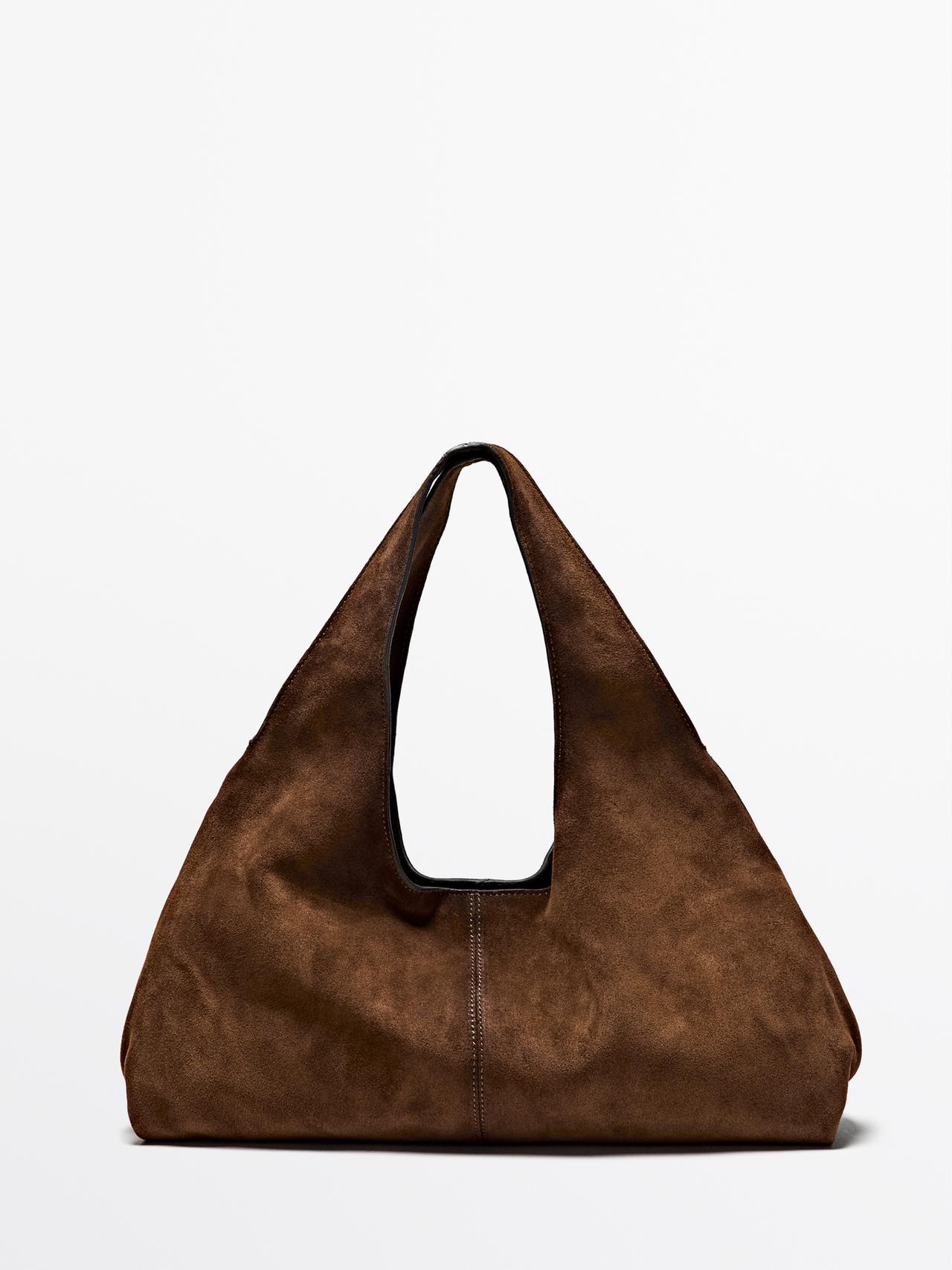 Massimo Dutti - Dame - Mellemstor Dametaske I Spaltlæder - Guld - 01