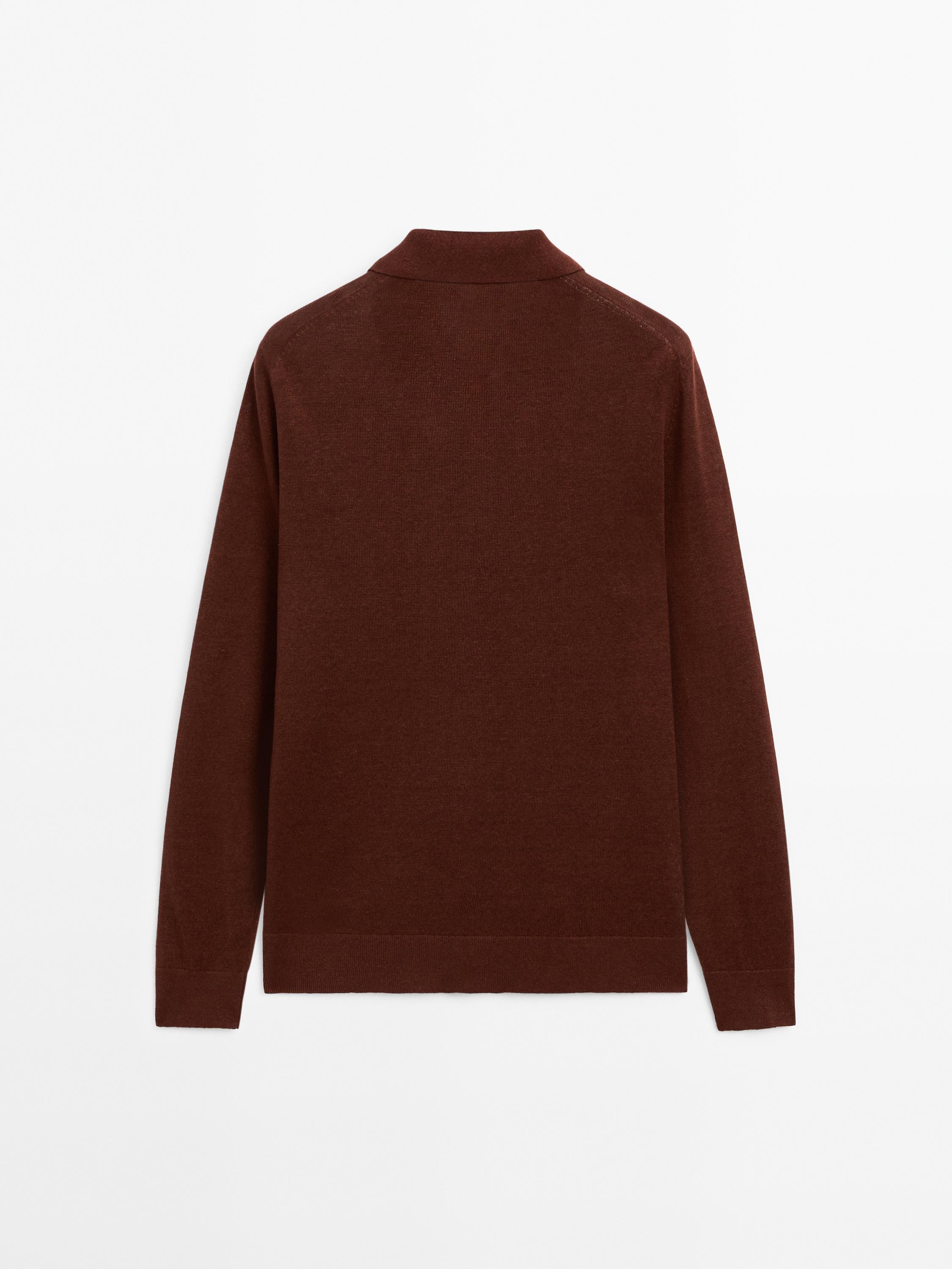 Linen polo collar knit sweater
