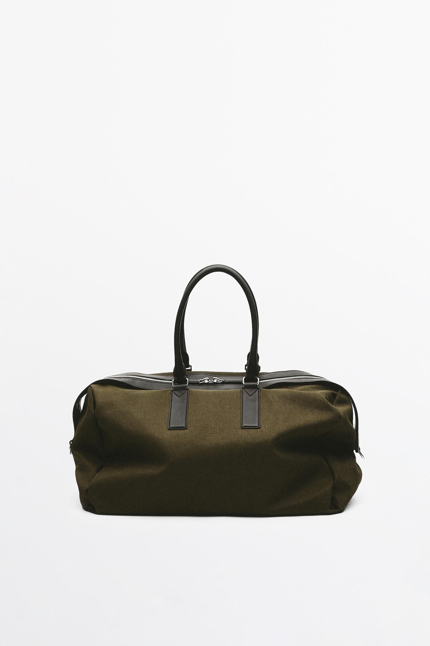 Nappa leather detail travel bag — KHAKI