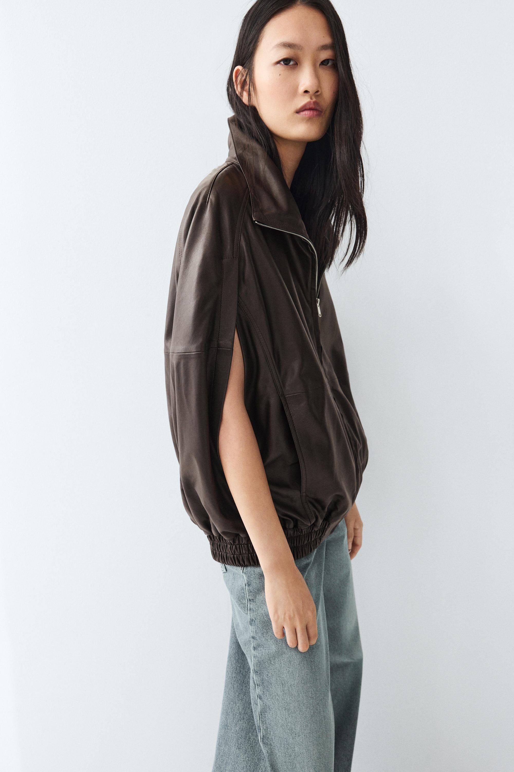 Nappa leather bomber gilet — BROWN