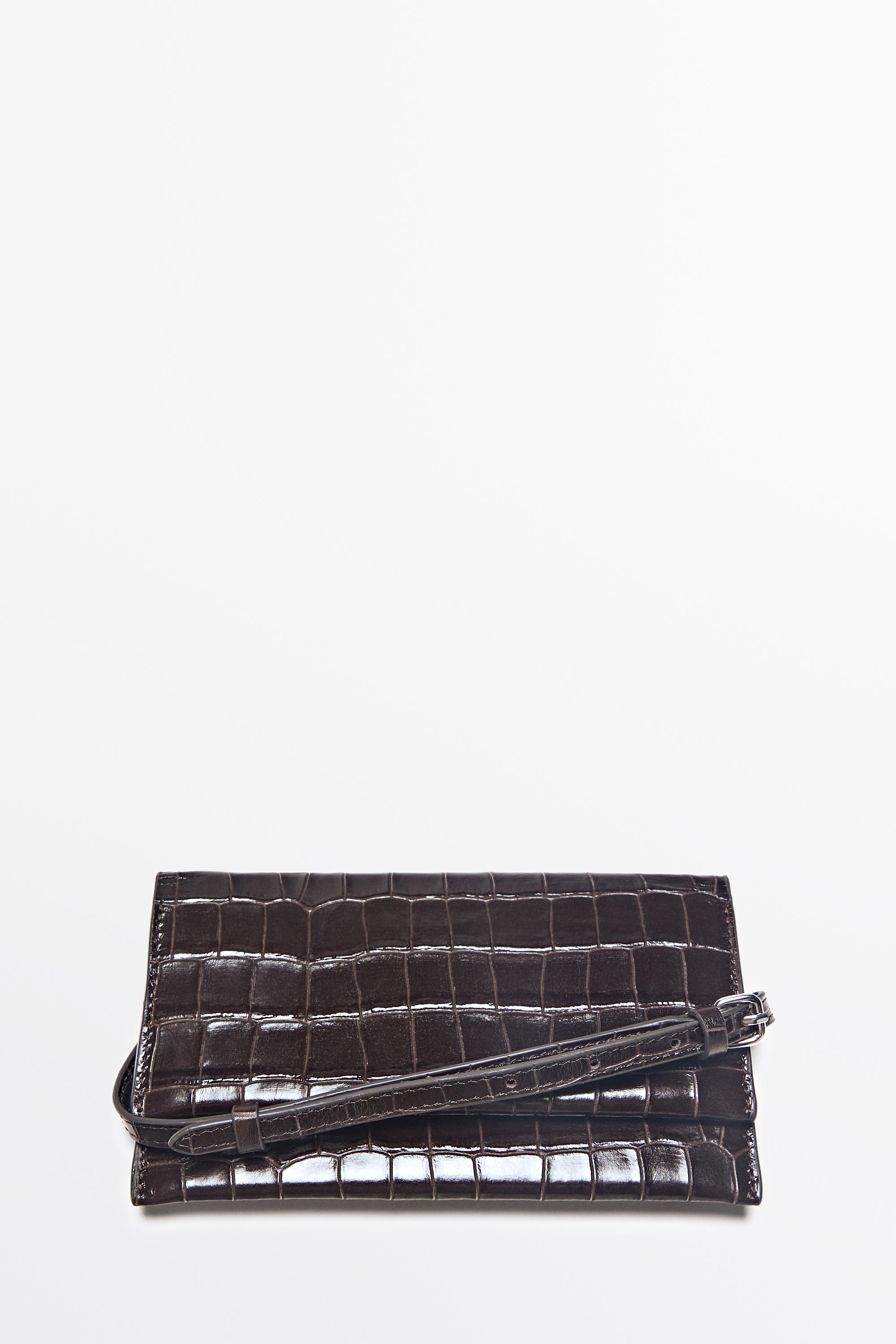 Crocodile-embossed leather belt bag — BROWN